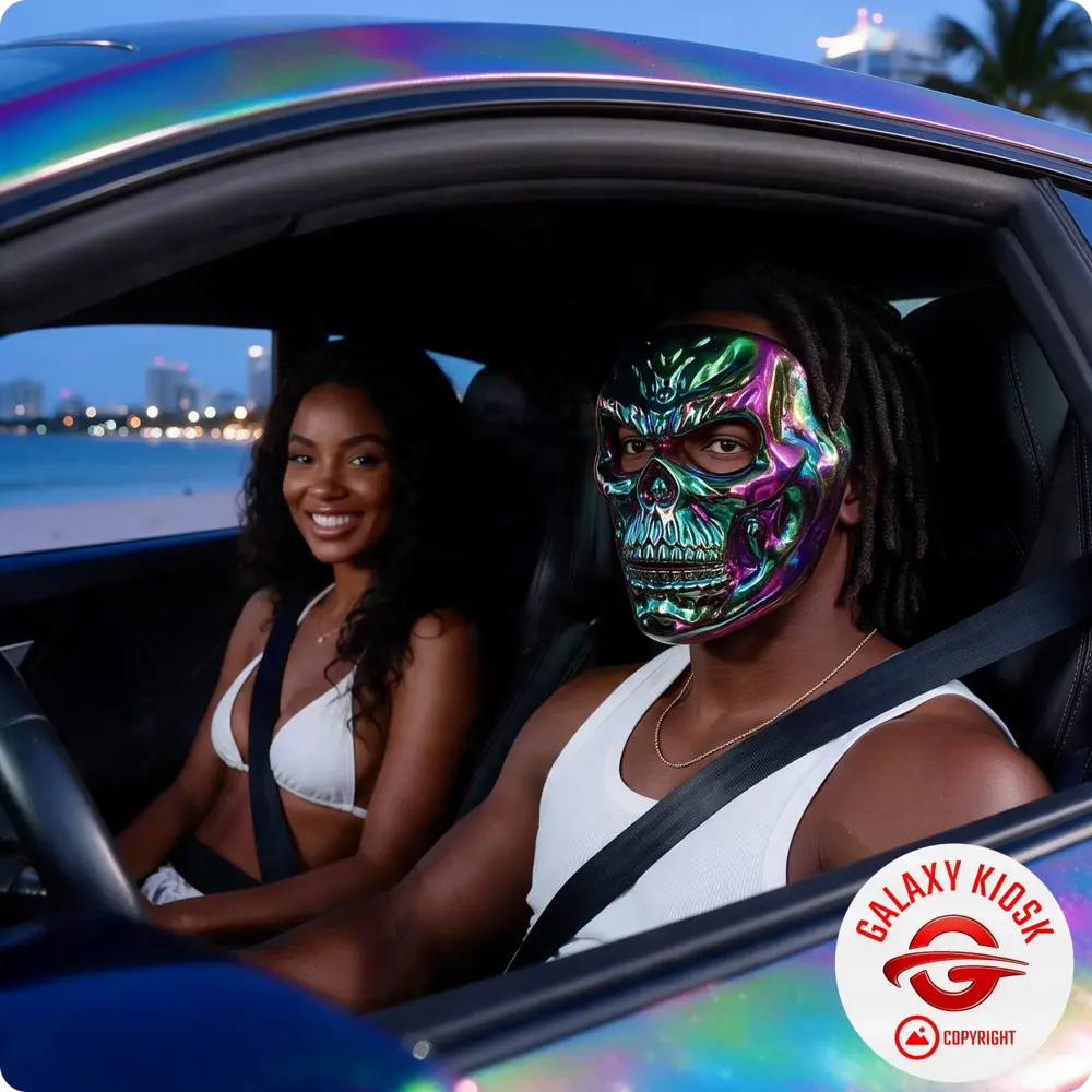 Fries Chrom Horror Totenkopf Gangster Maske mit Rainbow Schimmer – Skelett Halloween & Musikvideo Maske - Unisex