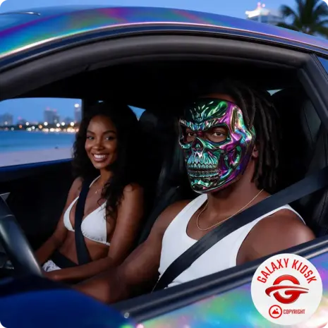 Fries Chrom Horror Totenkopf Gangster Maske mit Rainbow Schimmer – Skelett Halloween & Musikvideo Maske - Unisex