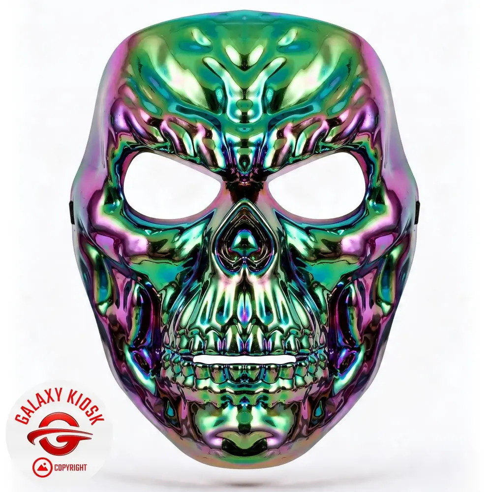 Fries Chrom Horror Totenkopf Gangster Maske mit Rainbow Schimmer – Skelett Halloween & Musikvideo Maske - Unisex
