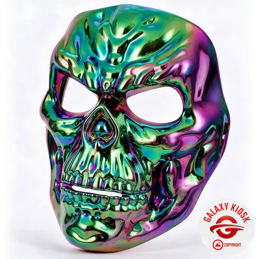 Fries Chrom Horror Totenkopf Gangster Maske mit Rainbow Schimmer – Skelett Halloween & Musikvideo Maske - Unisex