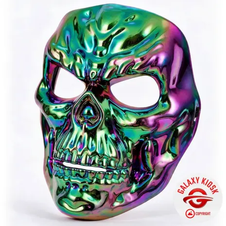 Fries Chrom Horror Totenkopf Gangster Maske mit Rainbow Schimmer – Skelett Halloween & Musikvideo Maske - Unisex