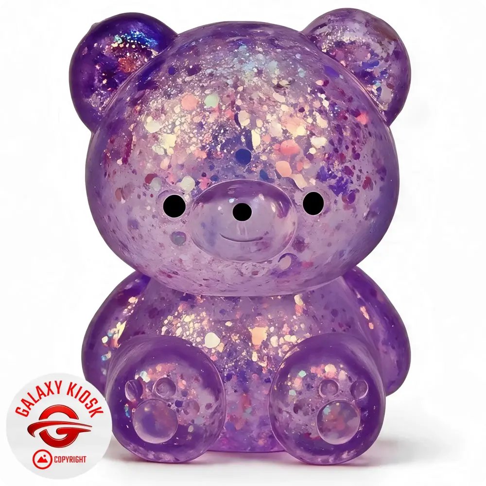 Fun Trading Teddy Bär Squishy Glitzer Maltose Lila - 7 cm - Anti-Stress Maltose Bärchen Squishy & ASMR Spielzeug
