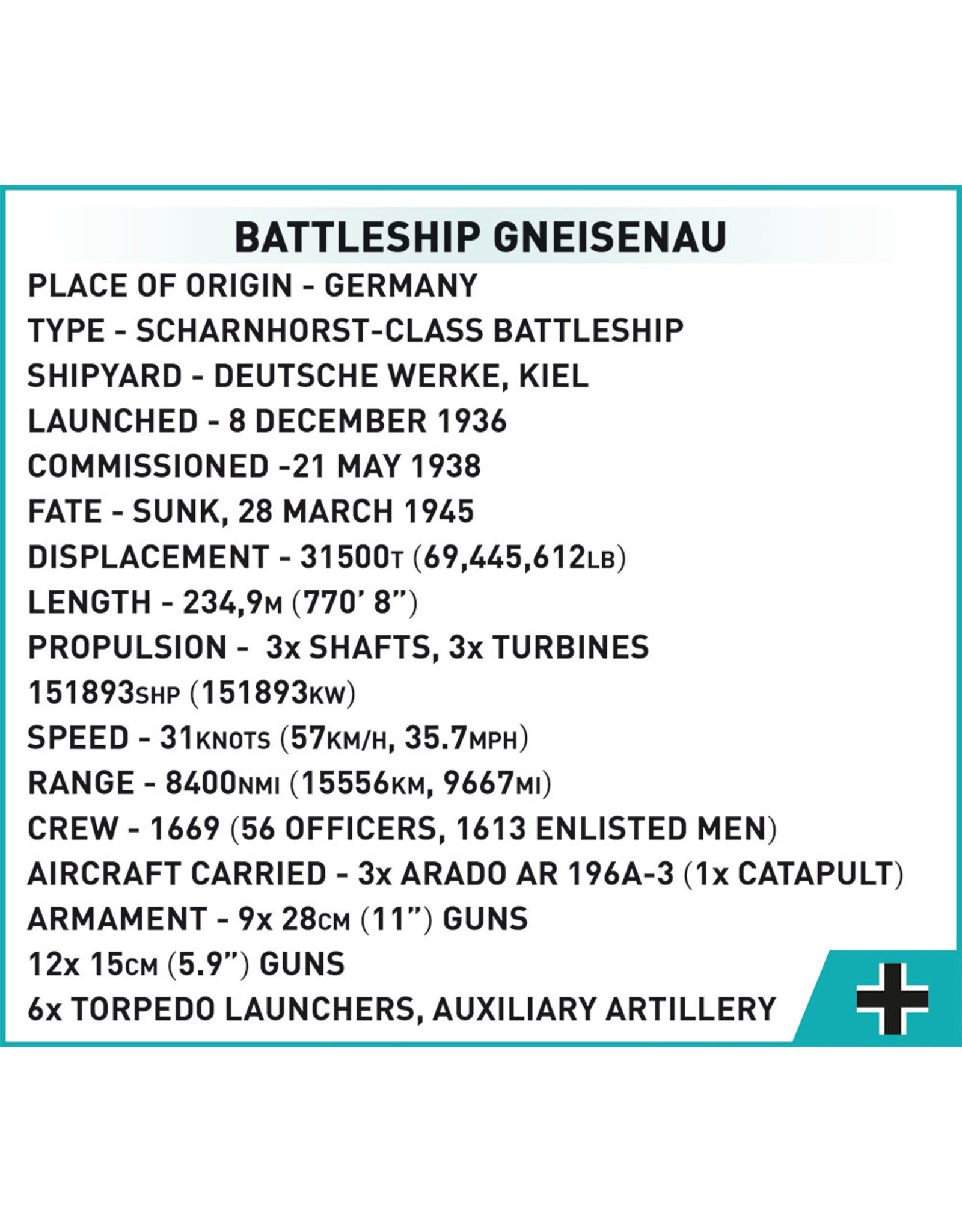 COBI COBI WW2 4835 Battleship Gneisenau