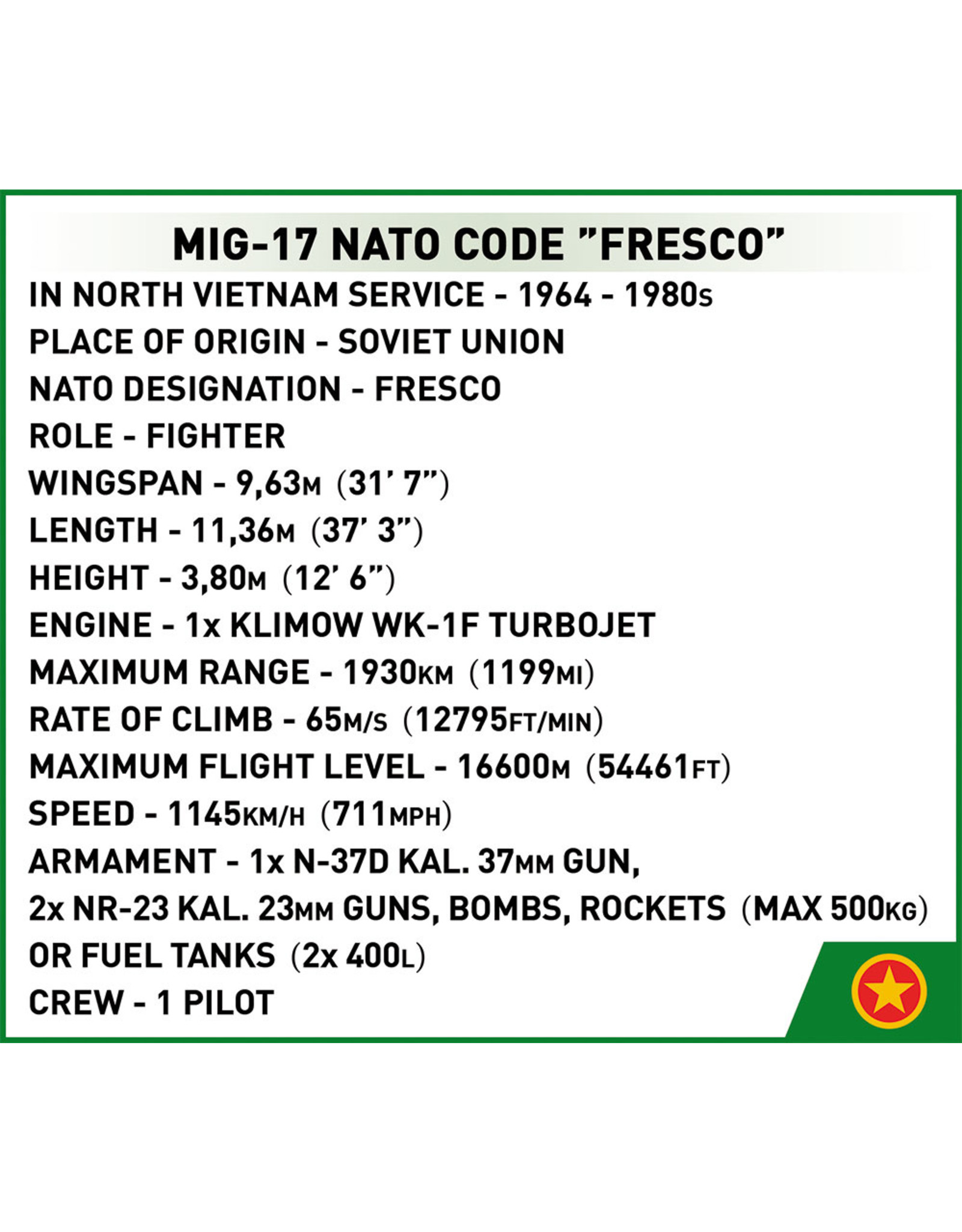 COBI COBI  2424 MIG-17 NATO code Fresco