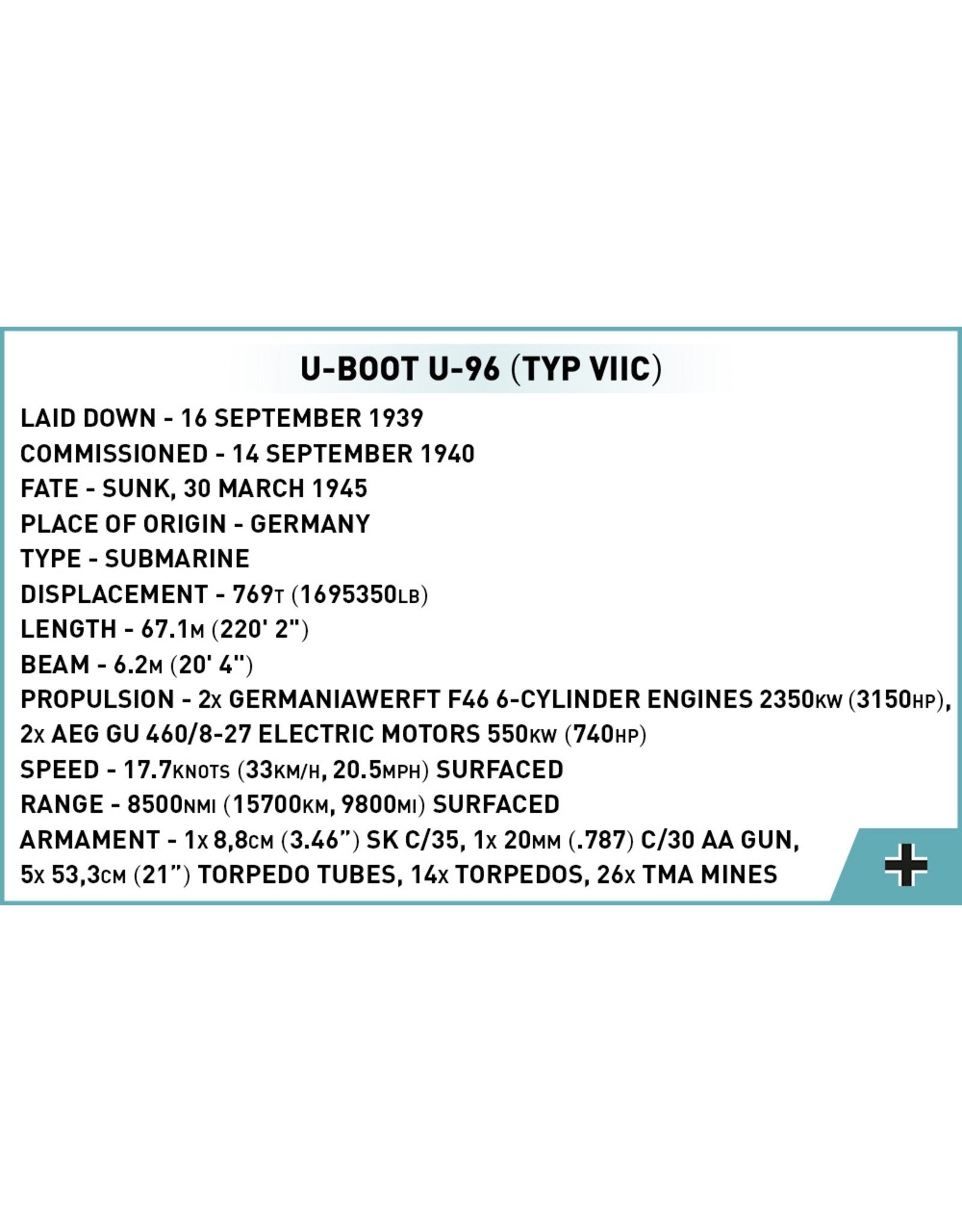 COBI COBI  4847  U Boot U-96 VIIC