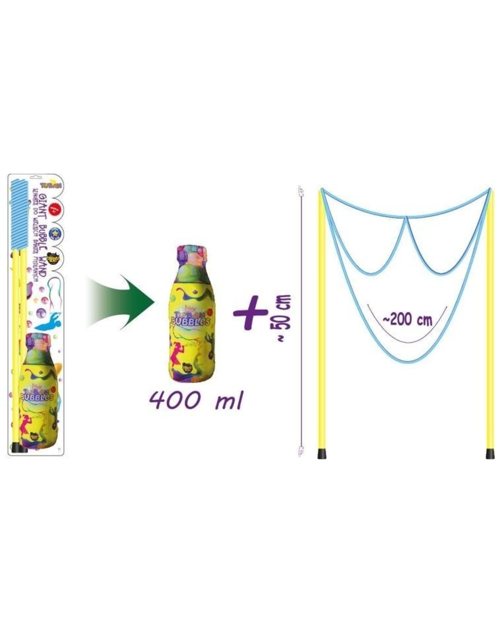 Tuban Tuban Riesige Seifenblase Zauberstab - Form Lächeln + 400 ml Flüssigkeit