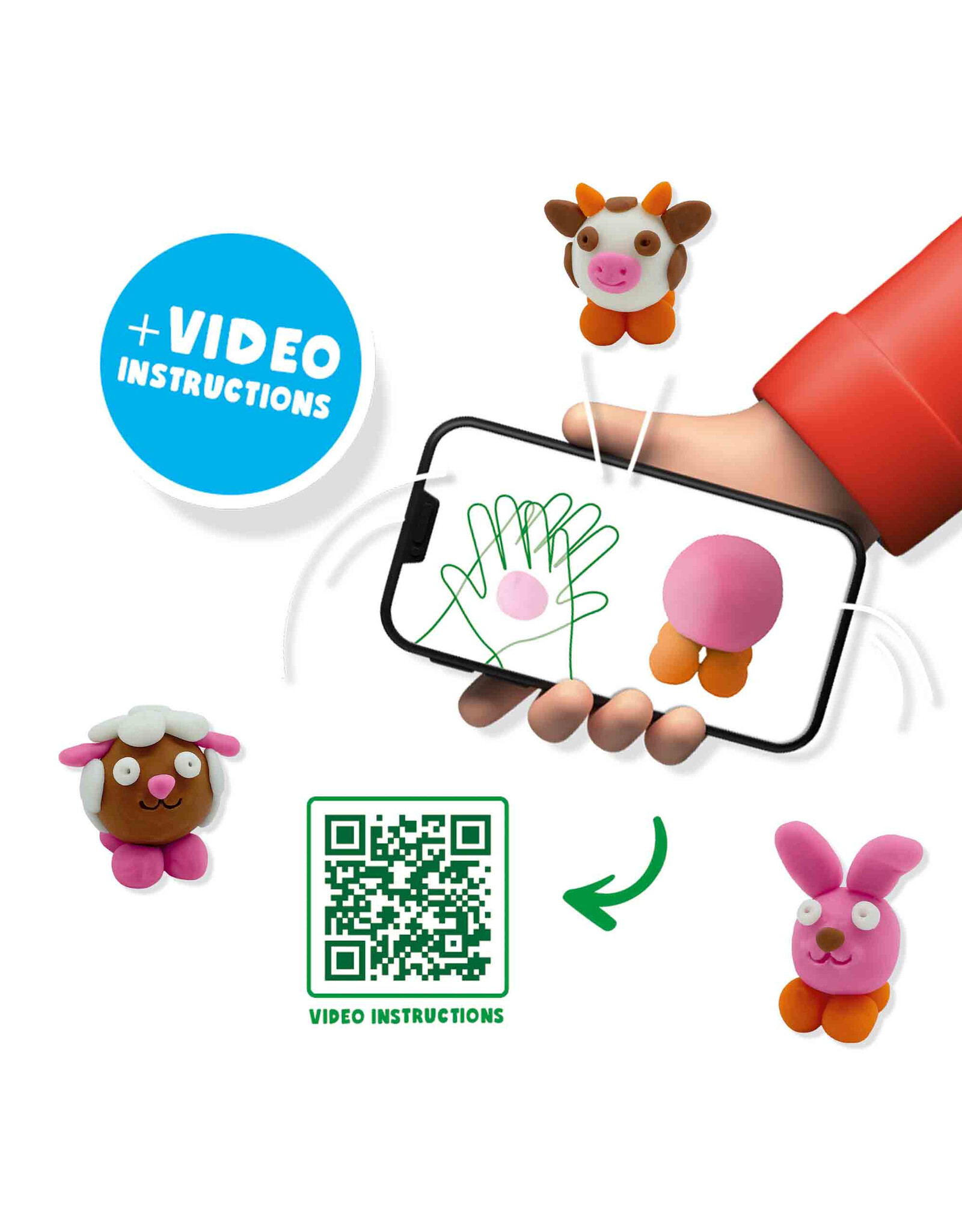 SES Creative SES FunDo dough - Farm animals (3x90gr-1x40gr)