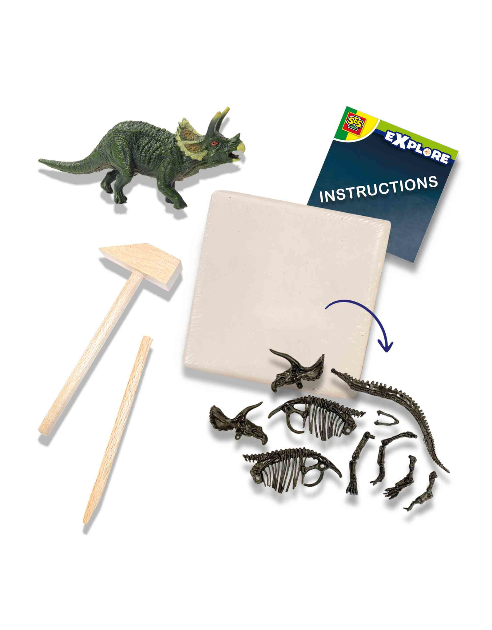 SES Creative SES - Explore - Dino und Skelett ausgraben 2 in 1 - Triceratops