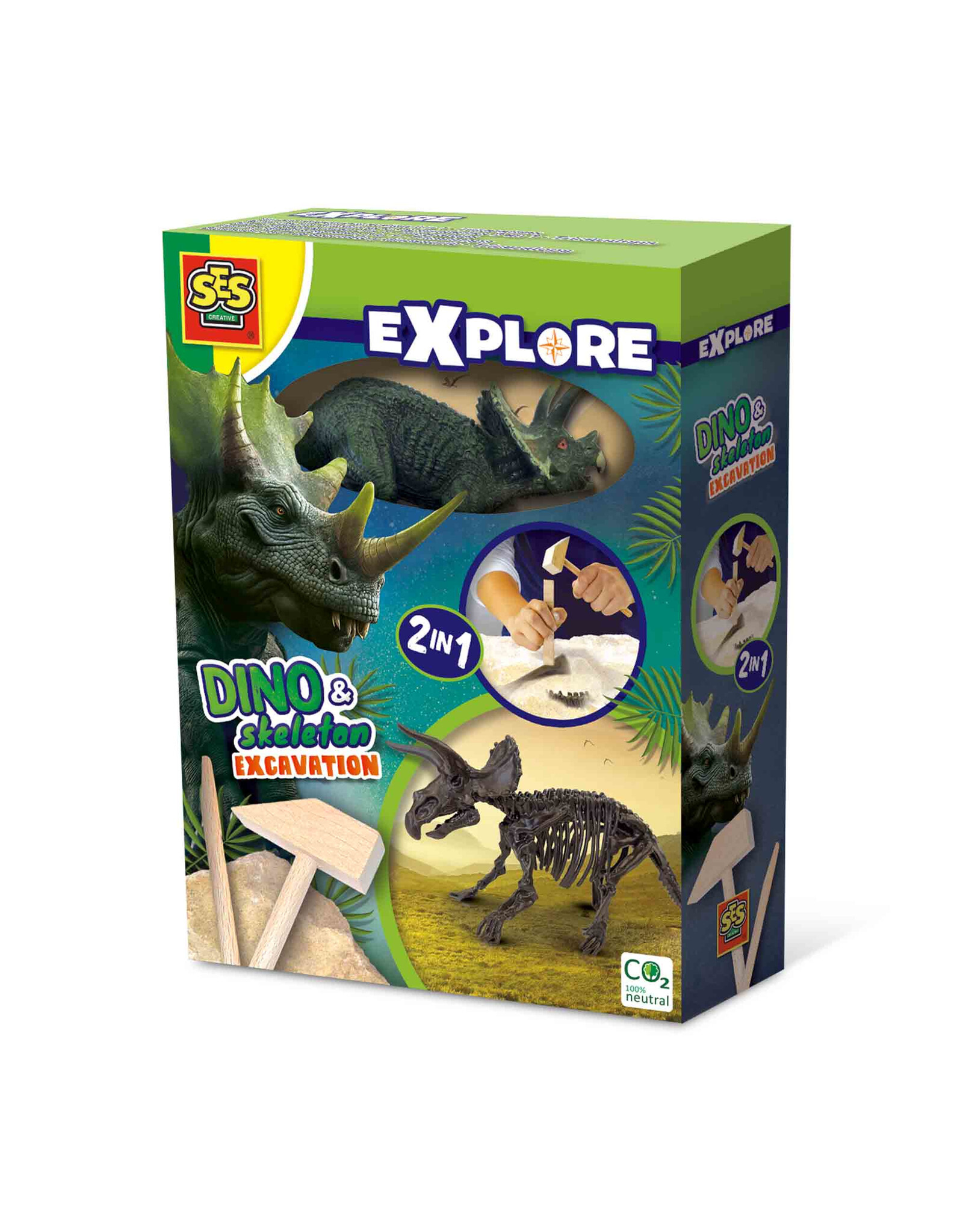 SES Creative SES - Explore - Dino und Skelett ausgraben 2 in 1 - Triceratops