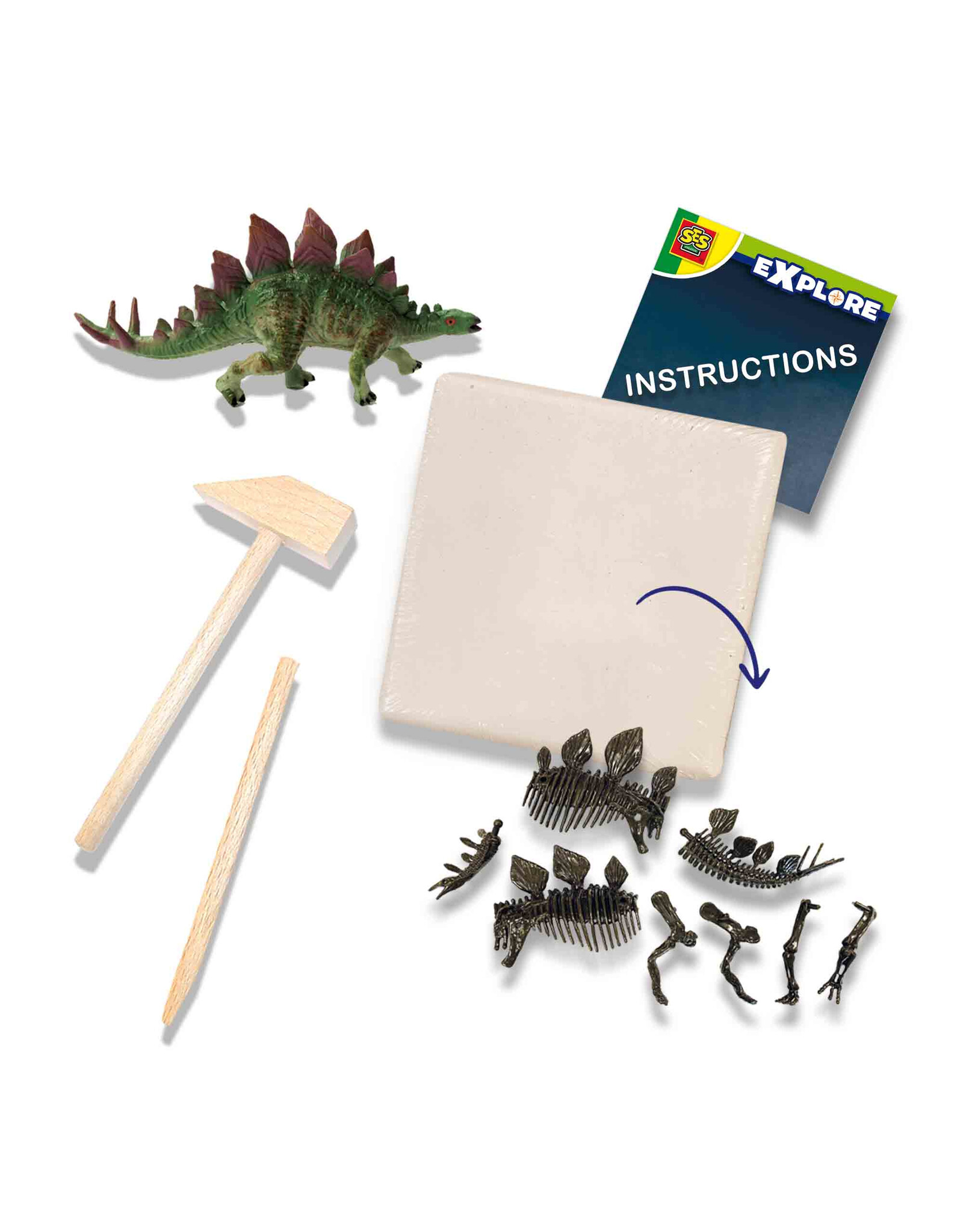 SES Creative SES - Explore - Dino and skeleton excavation 2 in 1 - Stegosaurus