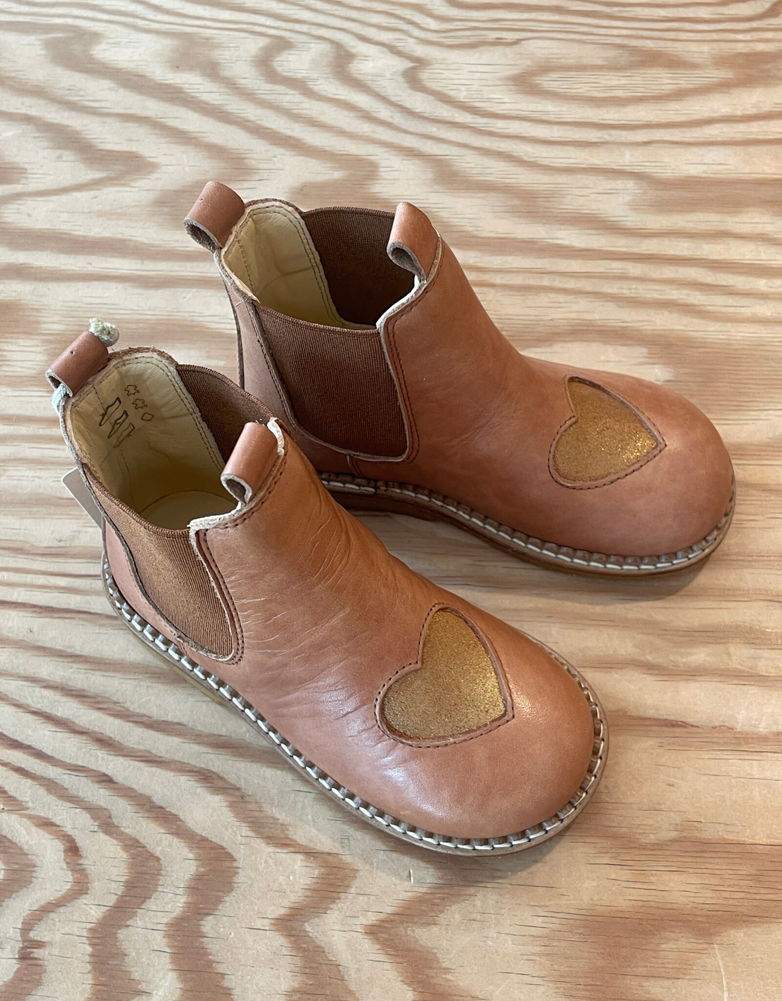 ANGULUS ANGULUS CHELSEA BOOTS HEART TAN GLITTER