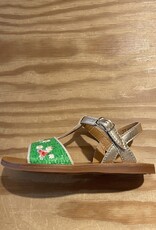 POM D'API POM D'API PLAGETTE LEDEREN SANDALEN MET RAPHIA BROD VERT PLATINE