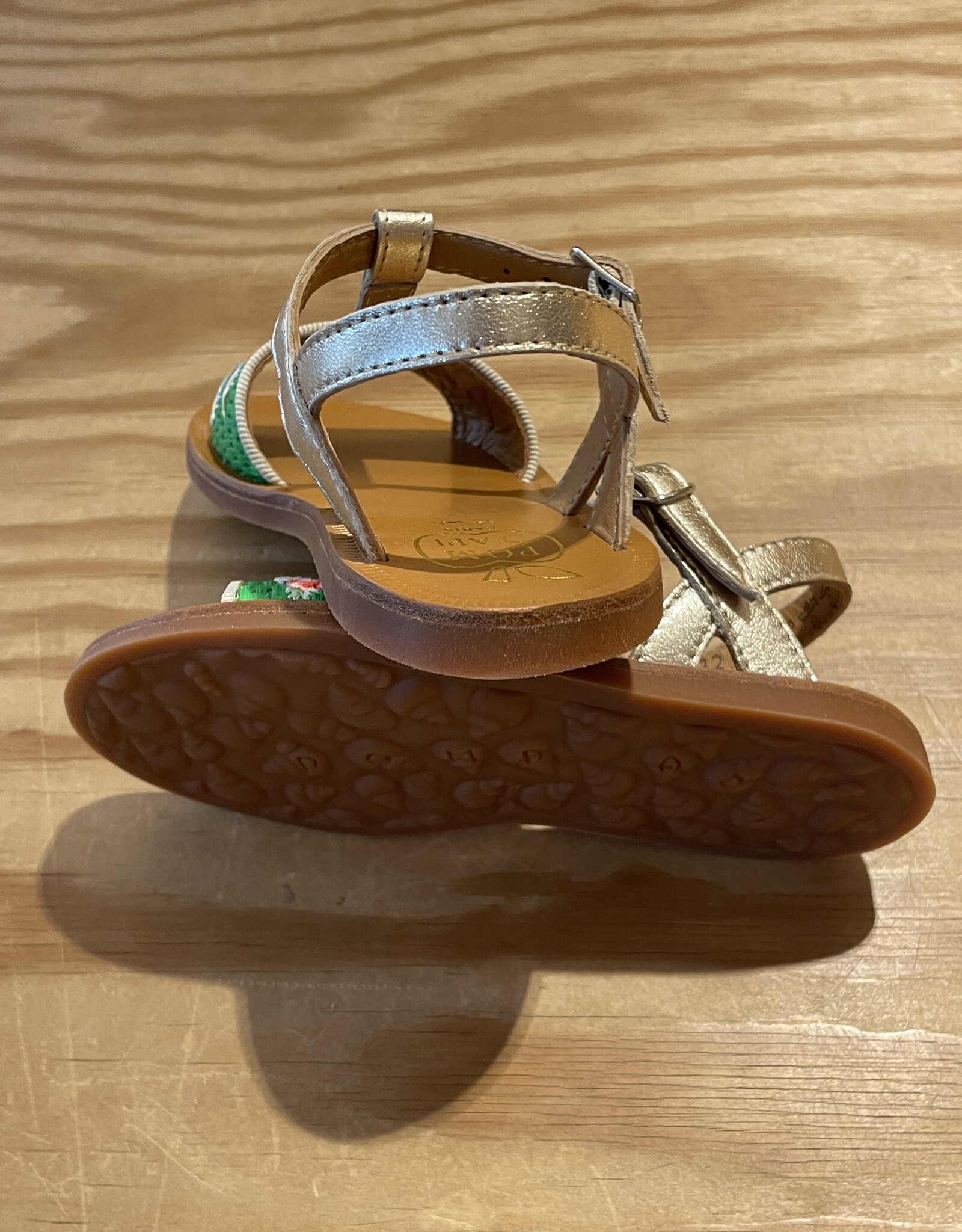 POM D'API POM D'API PLAGETTE LEDEREN SANDALEN MET RAPHIA BROD VERT PLATINE