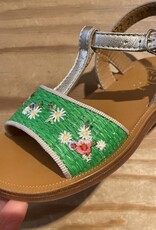 POM D'API POM D'API PLAGETTE LEDEREN SANDALEN MET RAPHIA BROD VERT PLATINE