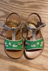 POM D'API POM D'API PLAGETTE LEDEREN SANDALEN MET RAPHIA BROD VERT PLATINE