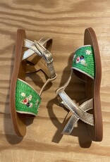 POM D'API POM D'API PLAGETTE LEDEREN SANDALEN MET RAPHIA BROD VERT PLATINE