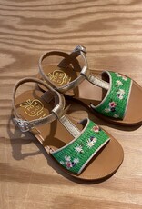 POM D'API POM D'API PLAGETTE LEDEREN SANDALEN MET RAPHIA BROD VERT PLATINE