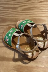 POM D'API POM D'API PLAGETTE LEDEREN SANDALEN MET RAPHIA BROD VERT PLATINE