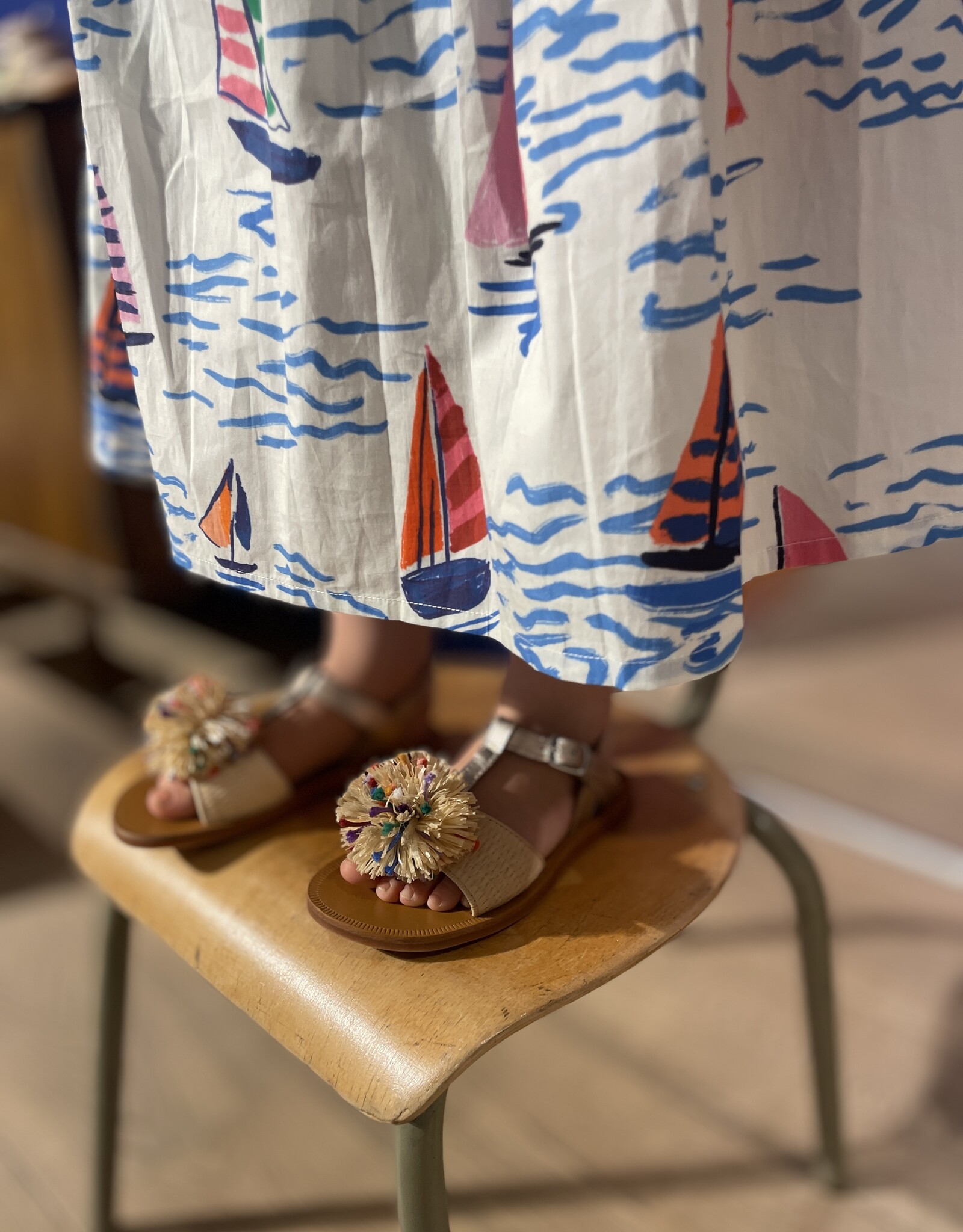 POM D'API POM D'API PLAGETTE POMPOM SANDALEN LAM ORO PALA CREMA