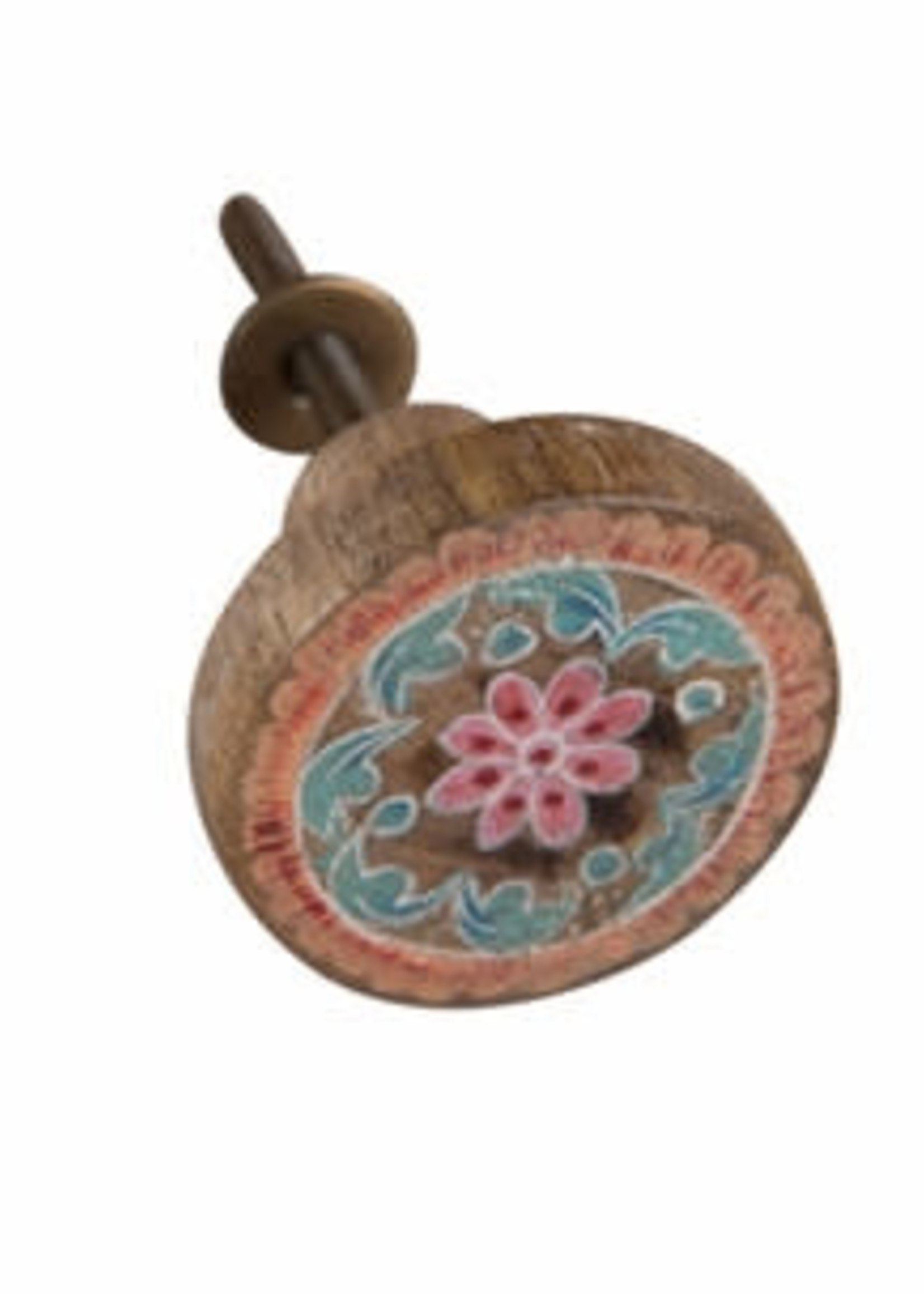 Ian Snow Hand Painted Wooded Door Knob in Blue and Peach