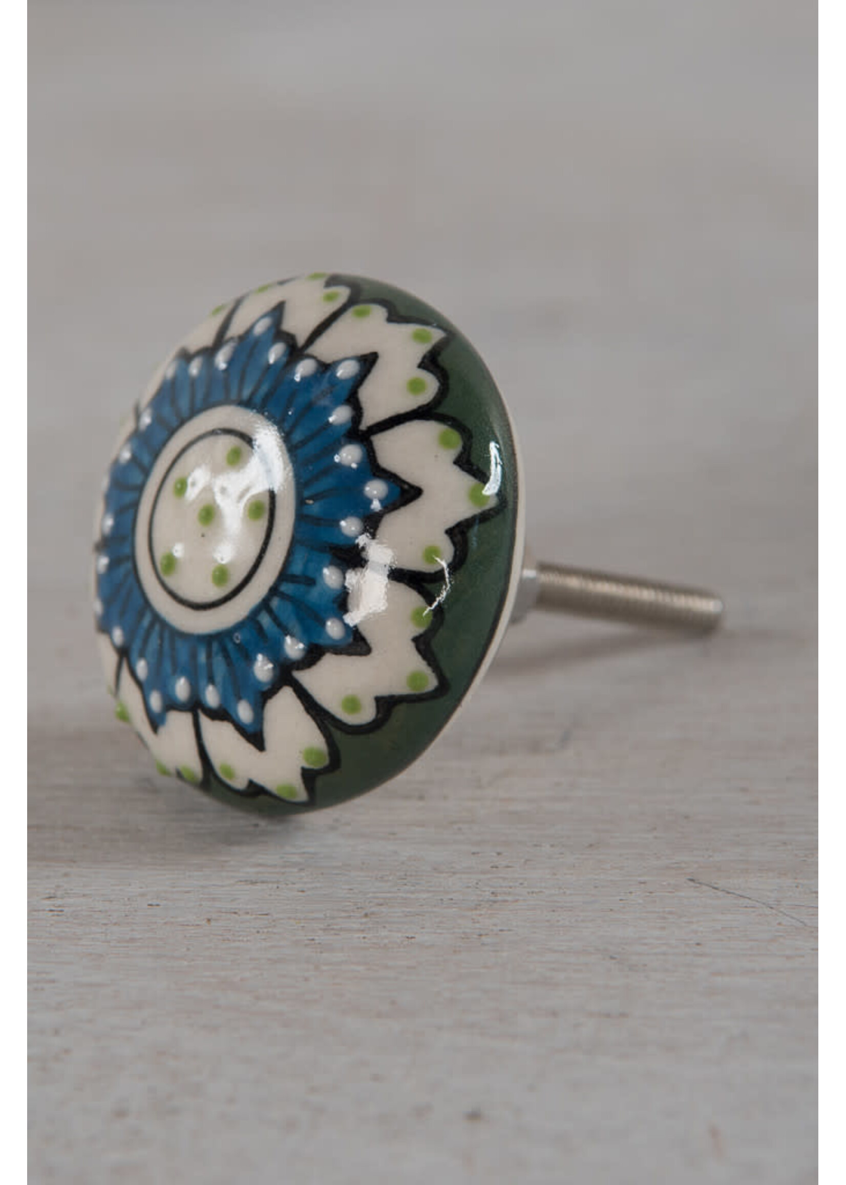 Ian Snow Green/Blue Textured Ceramic Door Knob