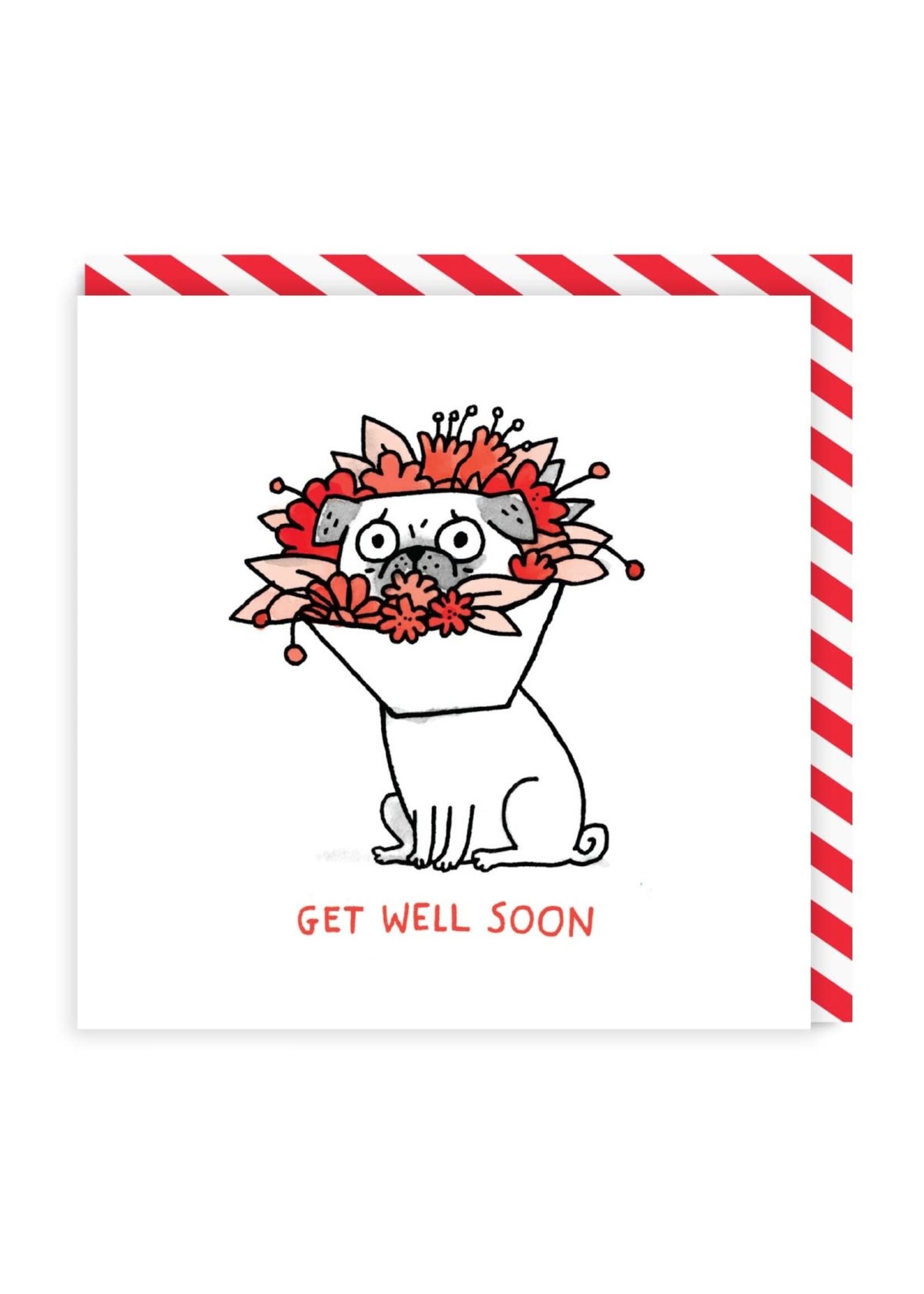Ohh Deer Get Well Soon - Pug Square Greeting Card