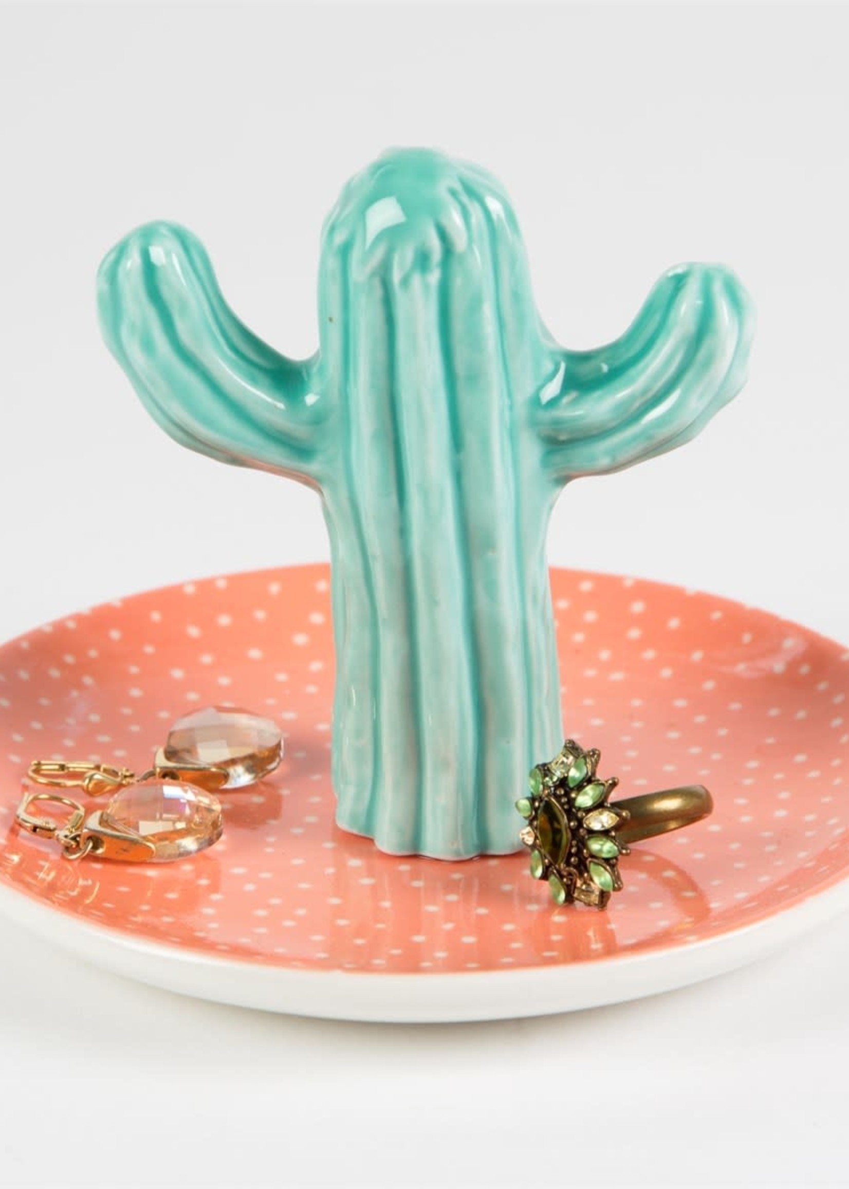 Small Ceramic Jewelry Tray with Cactus in the Middle