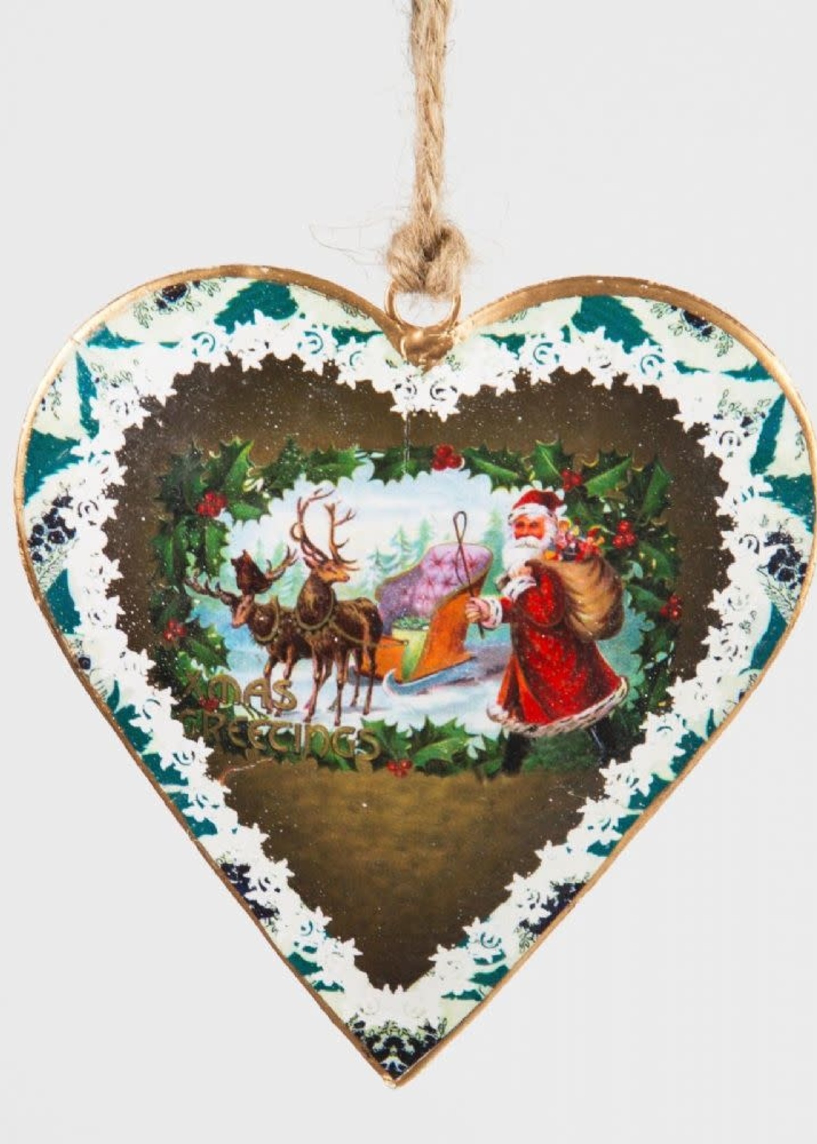 Sass & Belle Vintage Style Metal Heart Christmas Decoration