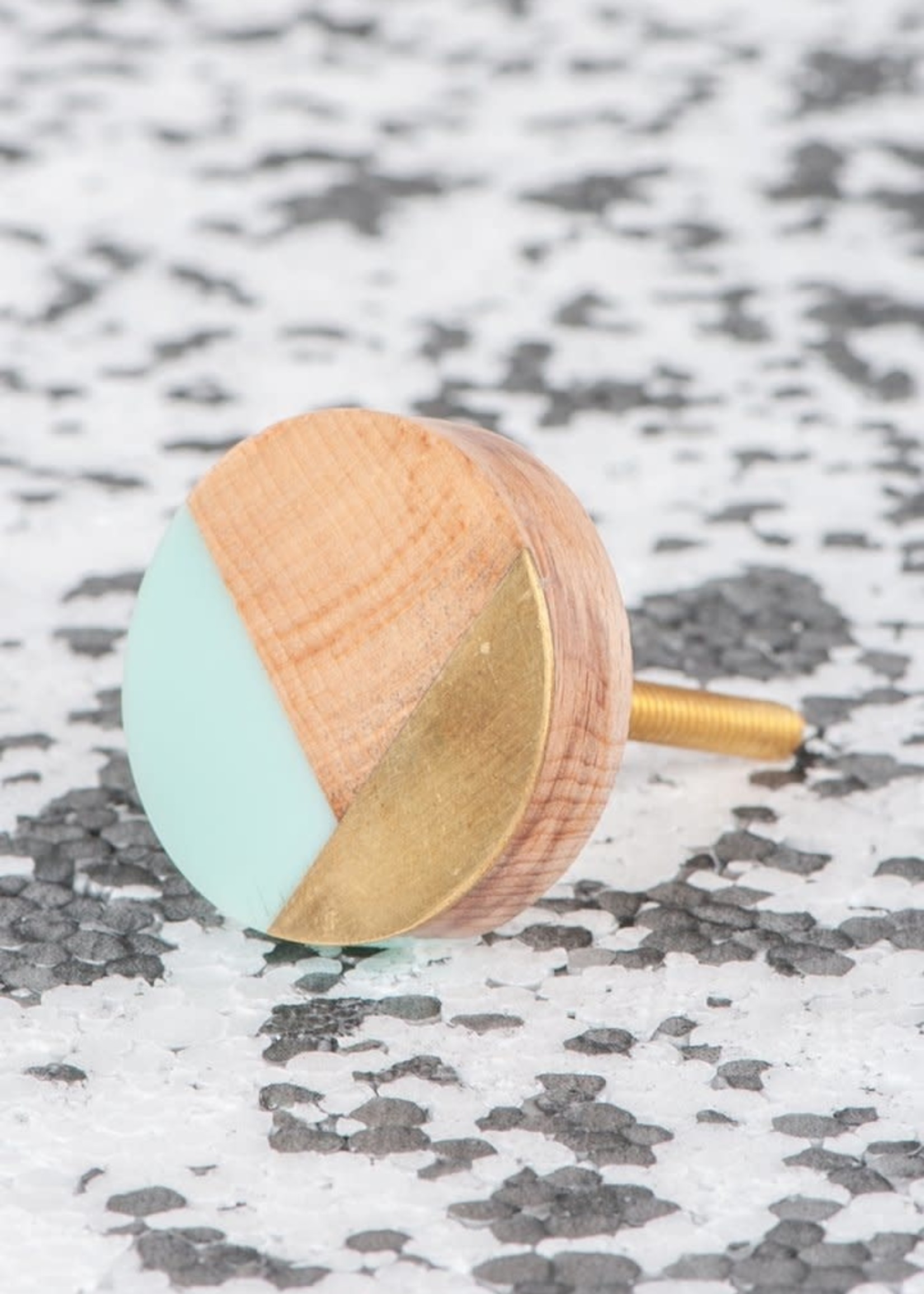 Ian Snow Geometric Aqua and Brass Wooden Doorknob