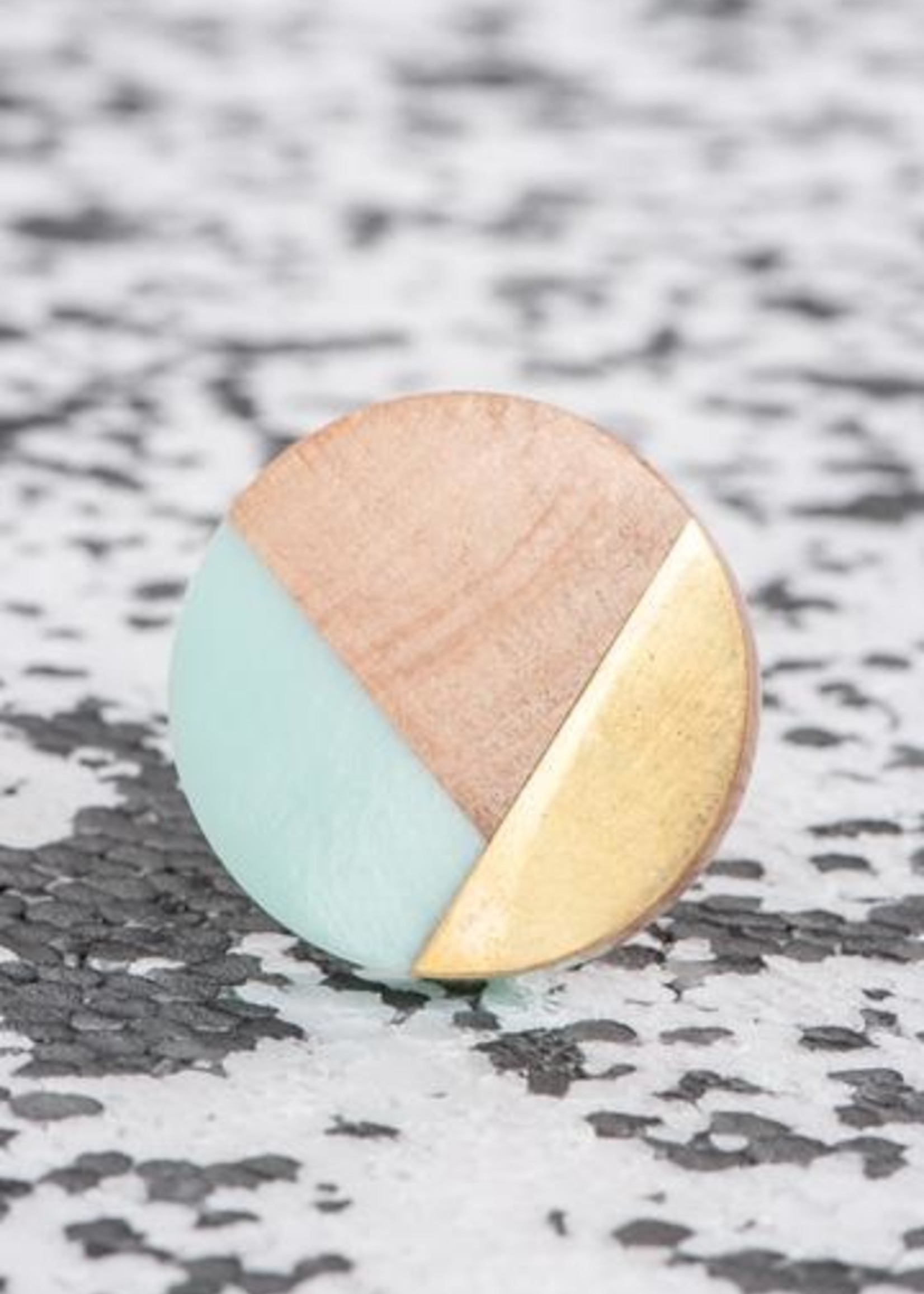 Ian Snow Geometric Aqua and Brass Wooden Doorknob