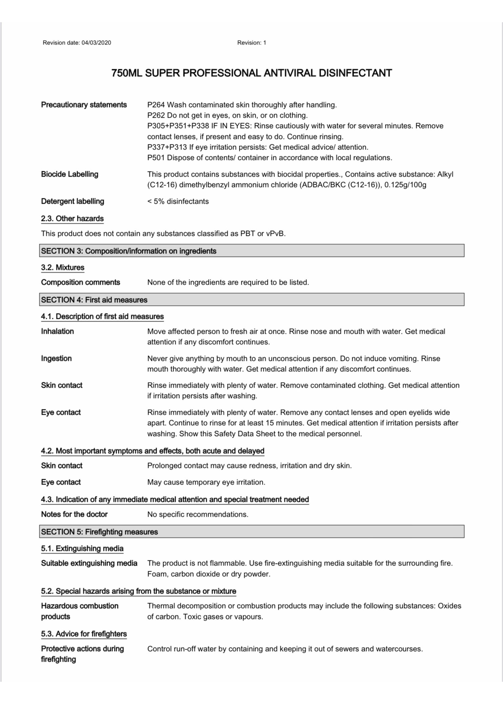 Coventry Chemicals Antiviral Disinfectant Spray V1 750ml