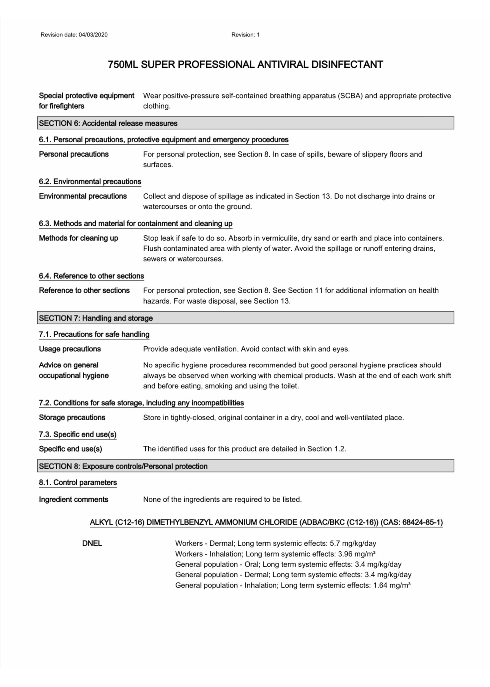 Coventry Chemicals Antiviral Disinfectant Spray V1 750ml