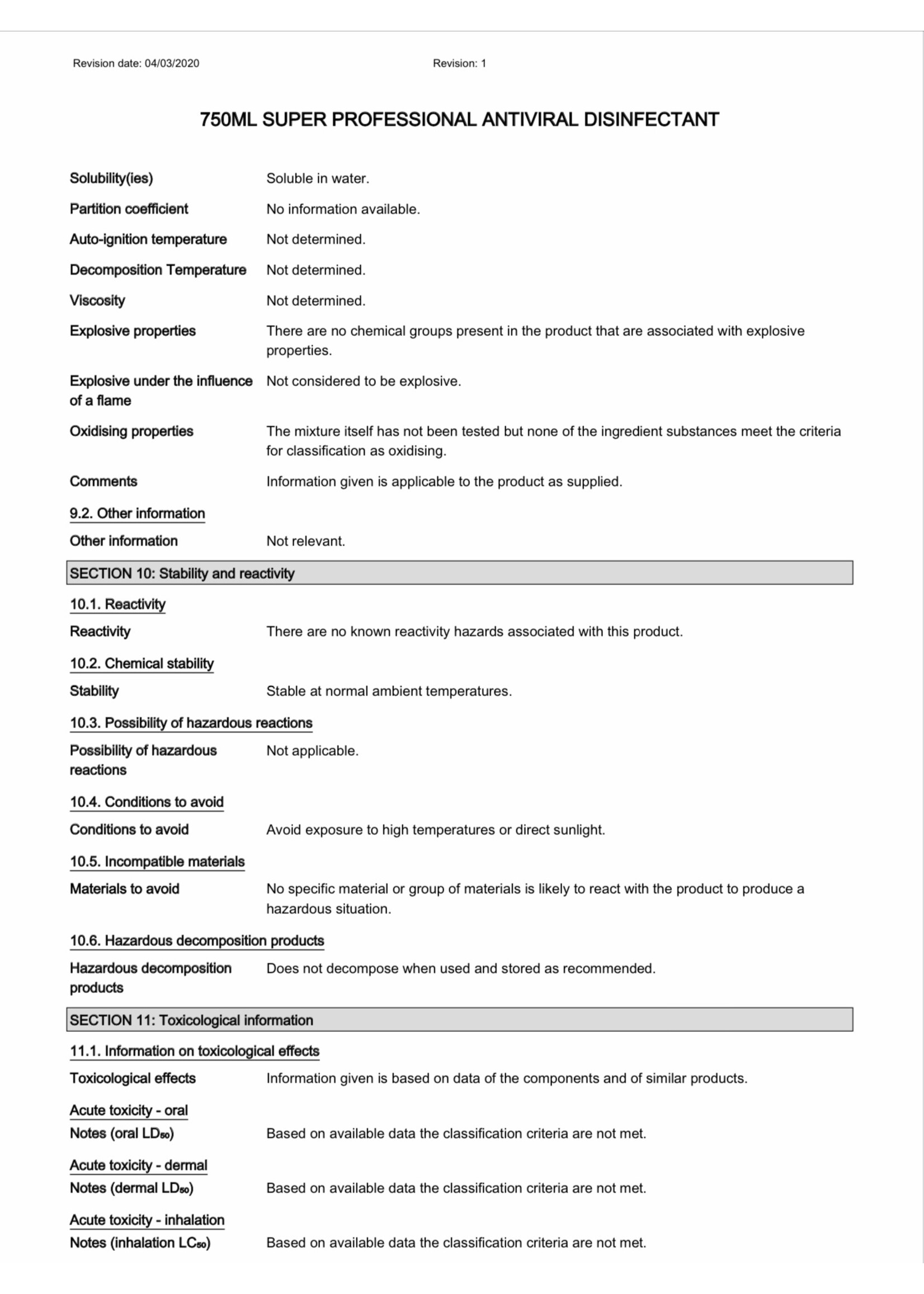 Coventry Chemicals Antiviral Disinfectant Spray V1 750ml