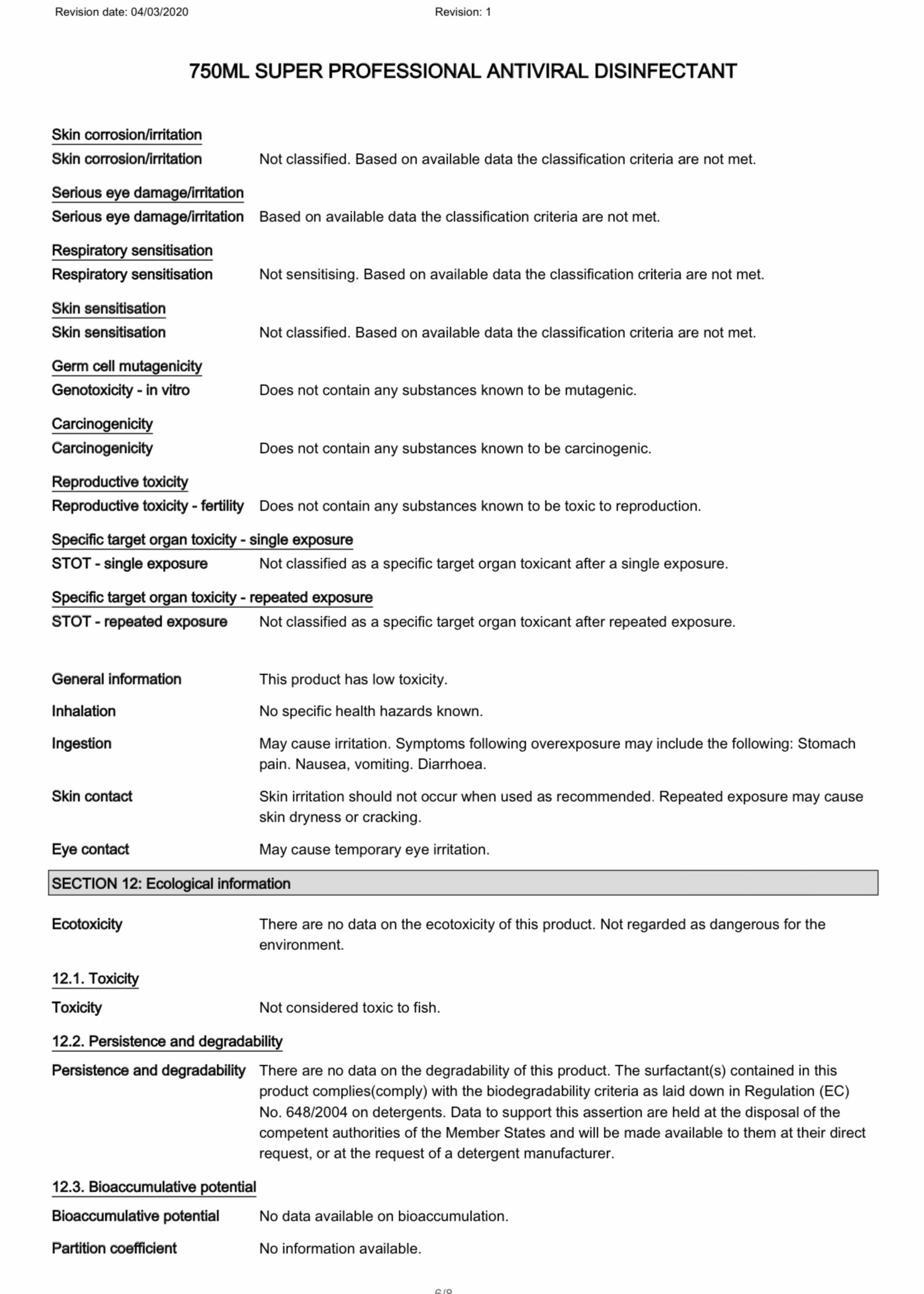 Coventry Chemicals Antiviral Disinfectant Spray V1 750ml