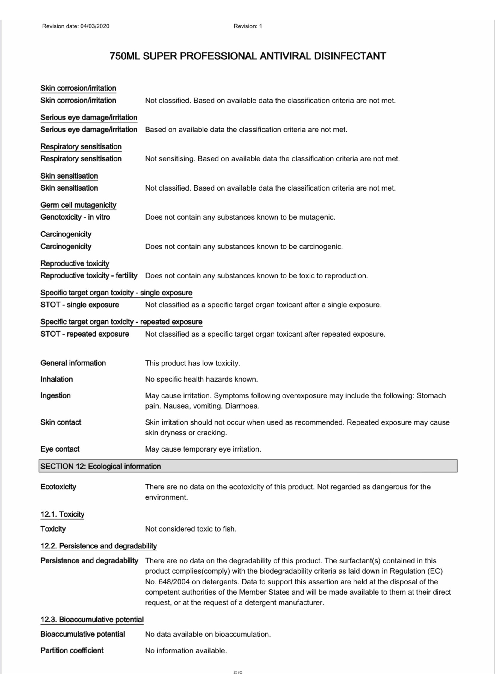 Coventry Chemicals Antiviral Disinfectant Spray V1 750ml