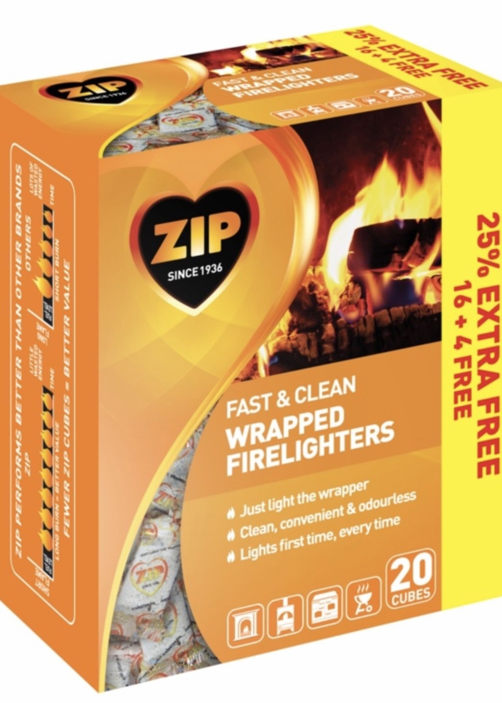 Zip ZIP Fast And Clean Wrapped Firelighters 16 + 4 Free