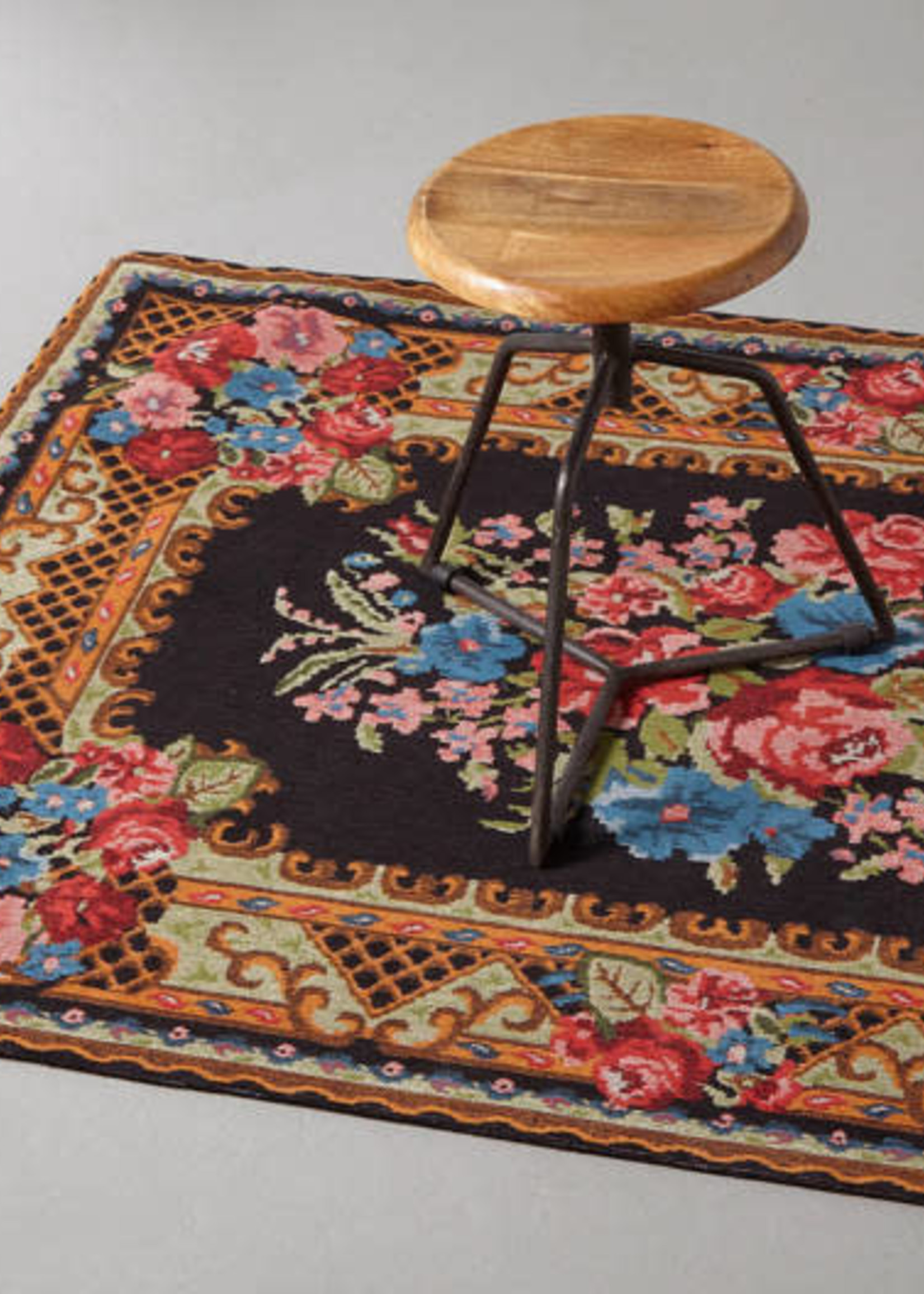 Kaemingk Kaemingk Black Rose Rug Cotton 1.2 x 1.7m Rose Kilim Multi