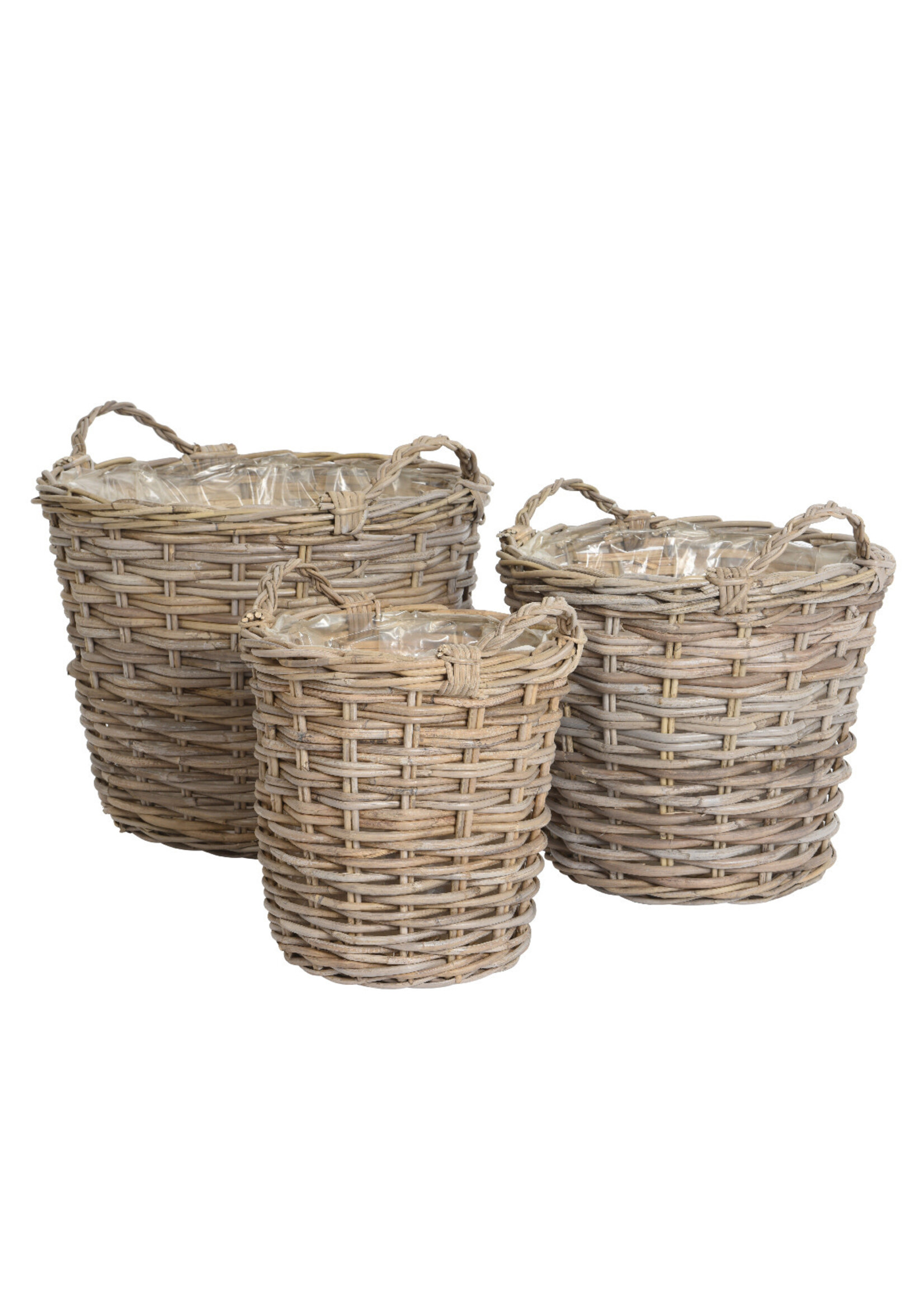 Kaemingk Large Rattan Grey Basket Plastic Lining 57cmx45cm - one basket only