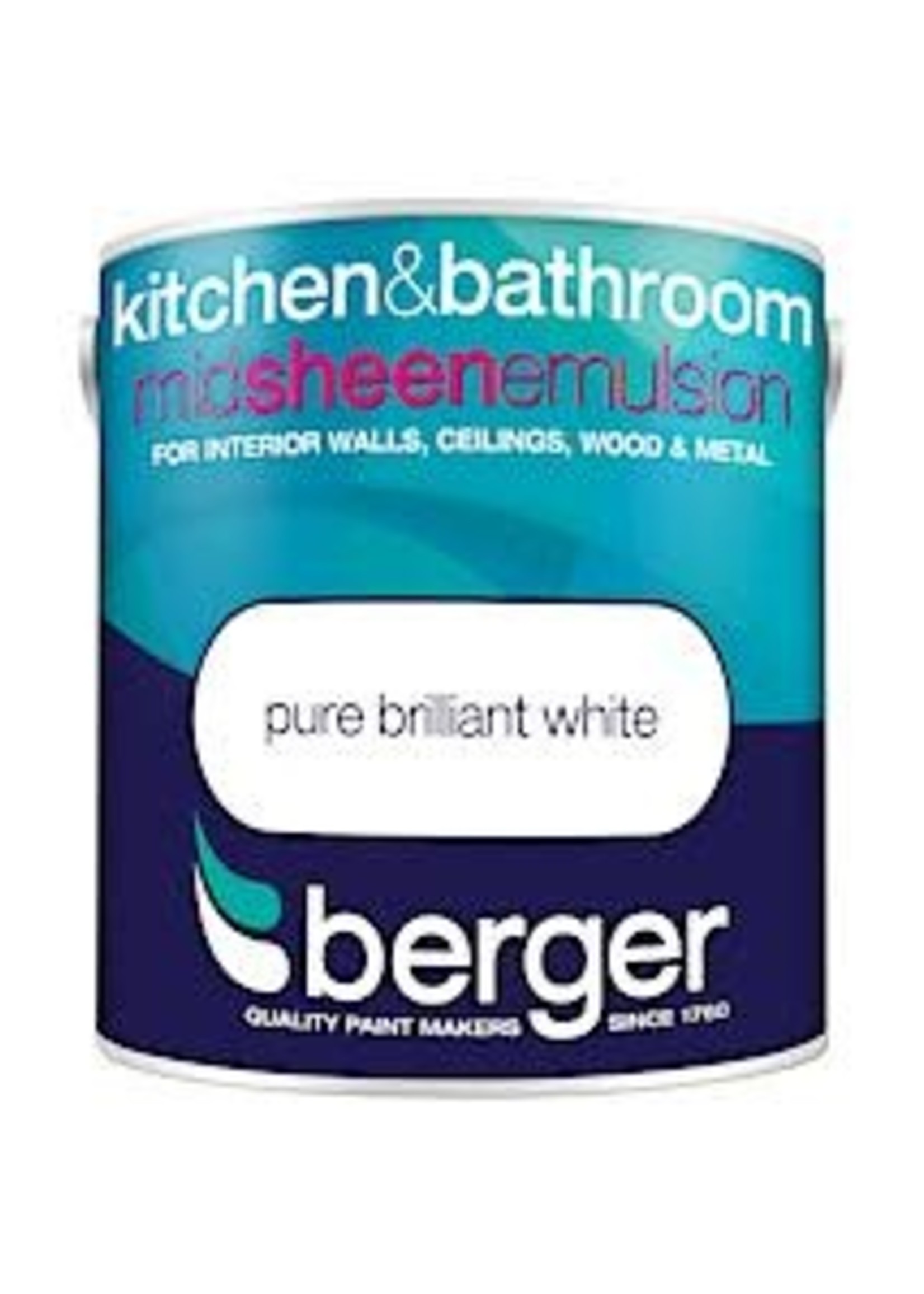 Crown Berger Kitchen and Bathroom Mid Sheen  2.5L Pure Brilliant White PBW