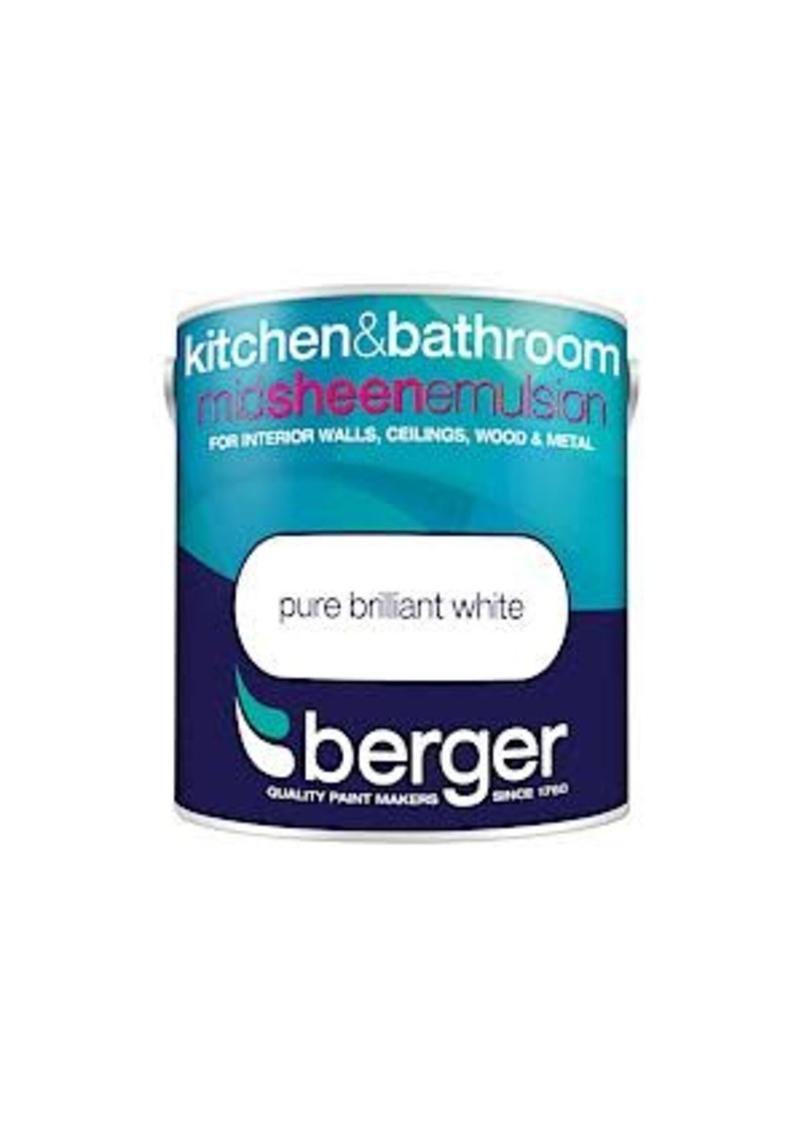 Crown Berger Kitchen and Bathroom Mid Sheen  2.5L Pure Brilliant White PBW