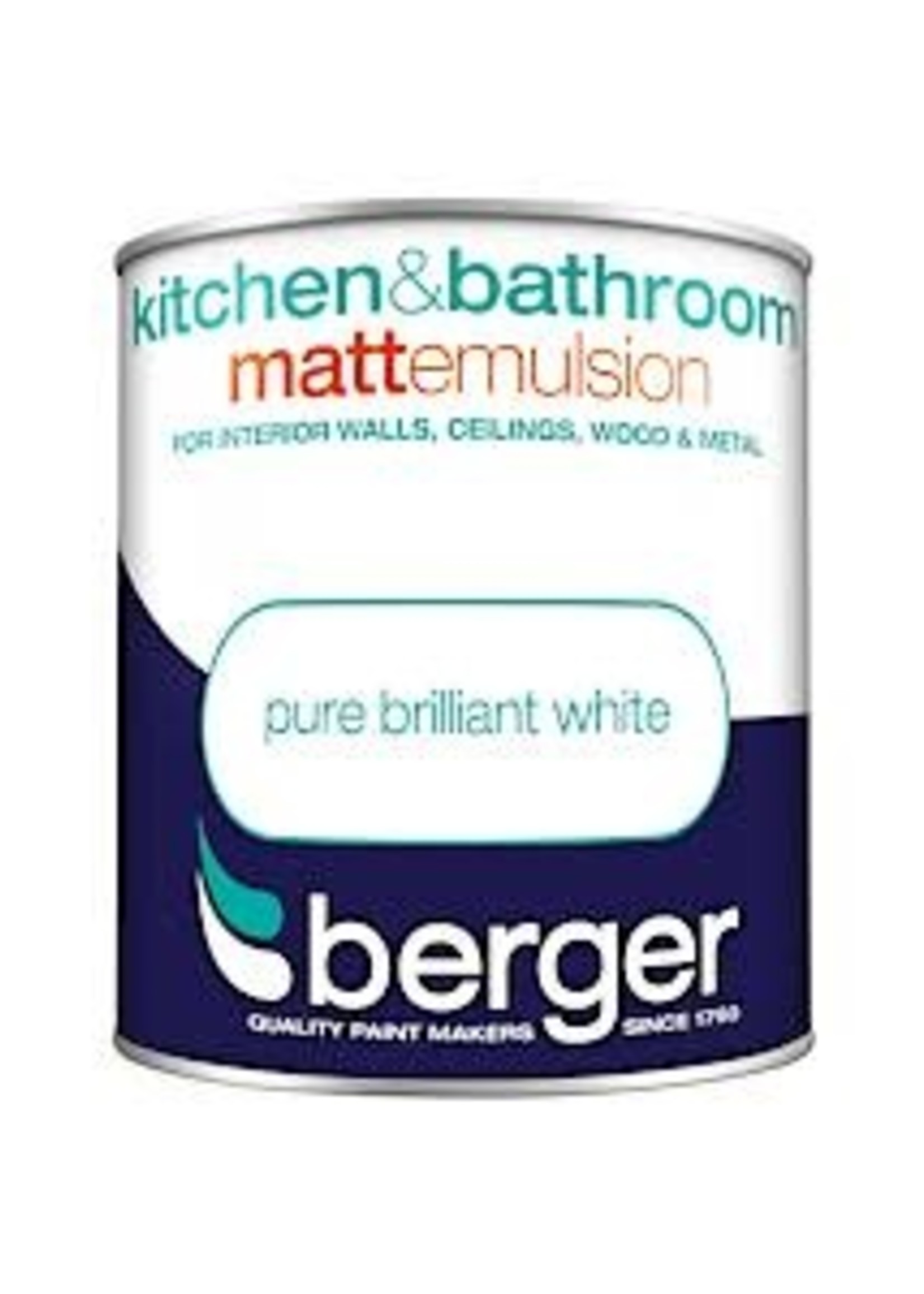 Crown Berger Kitchen and bathroom Matt 1L Pure Brilliant White PBW *DISC*