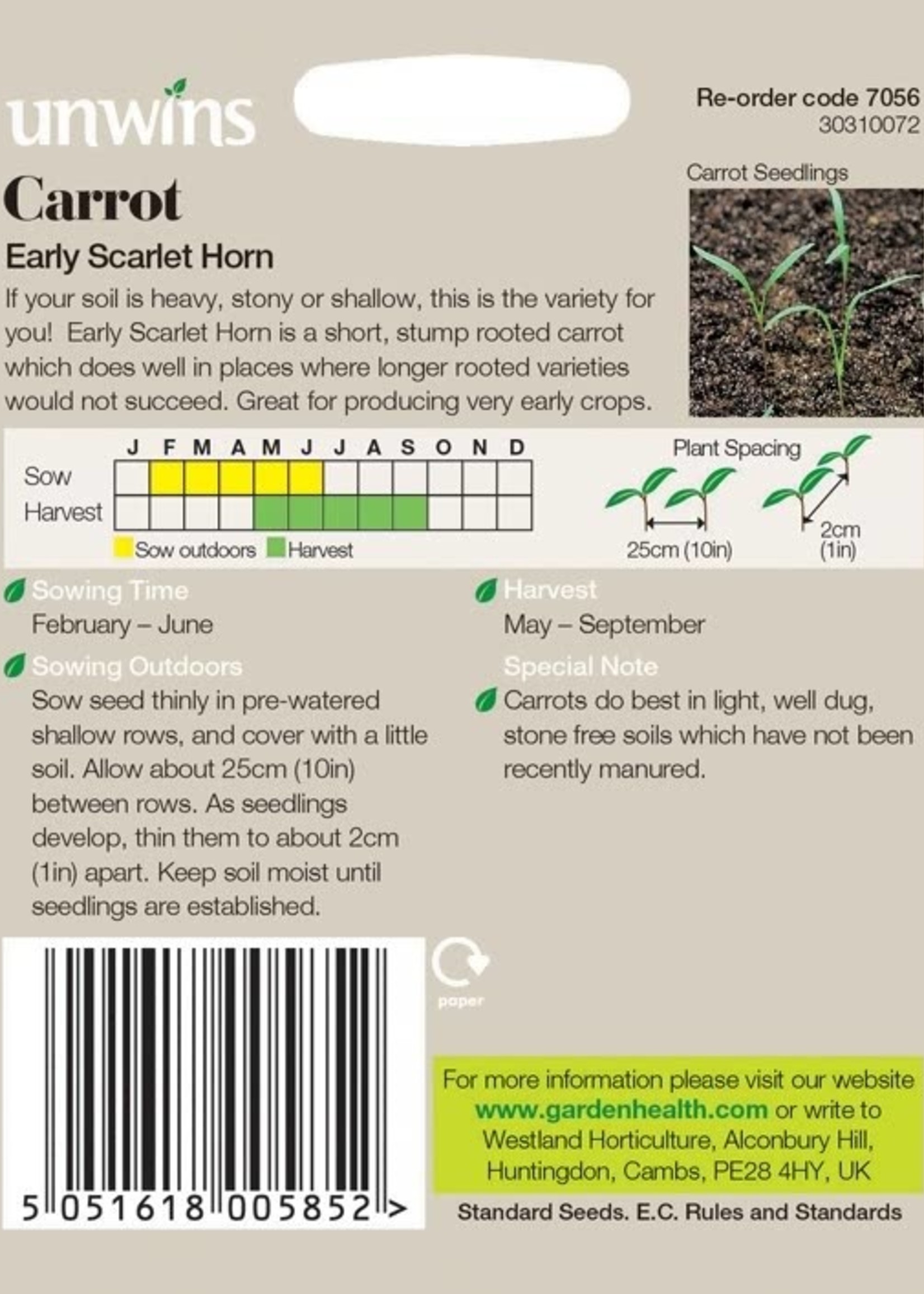 Unwins Carrot - Early Scarlet Horn