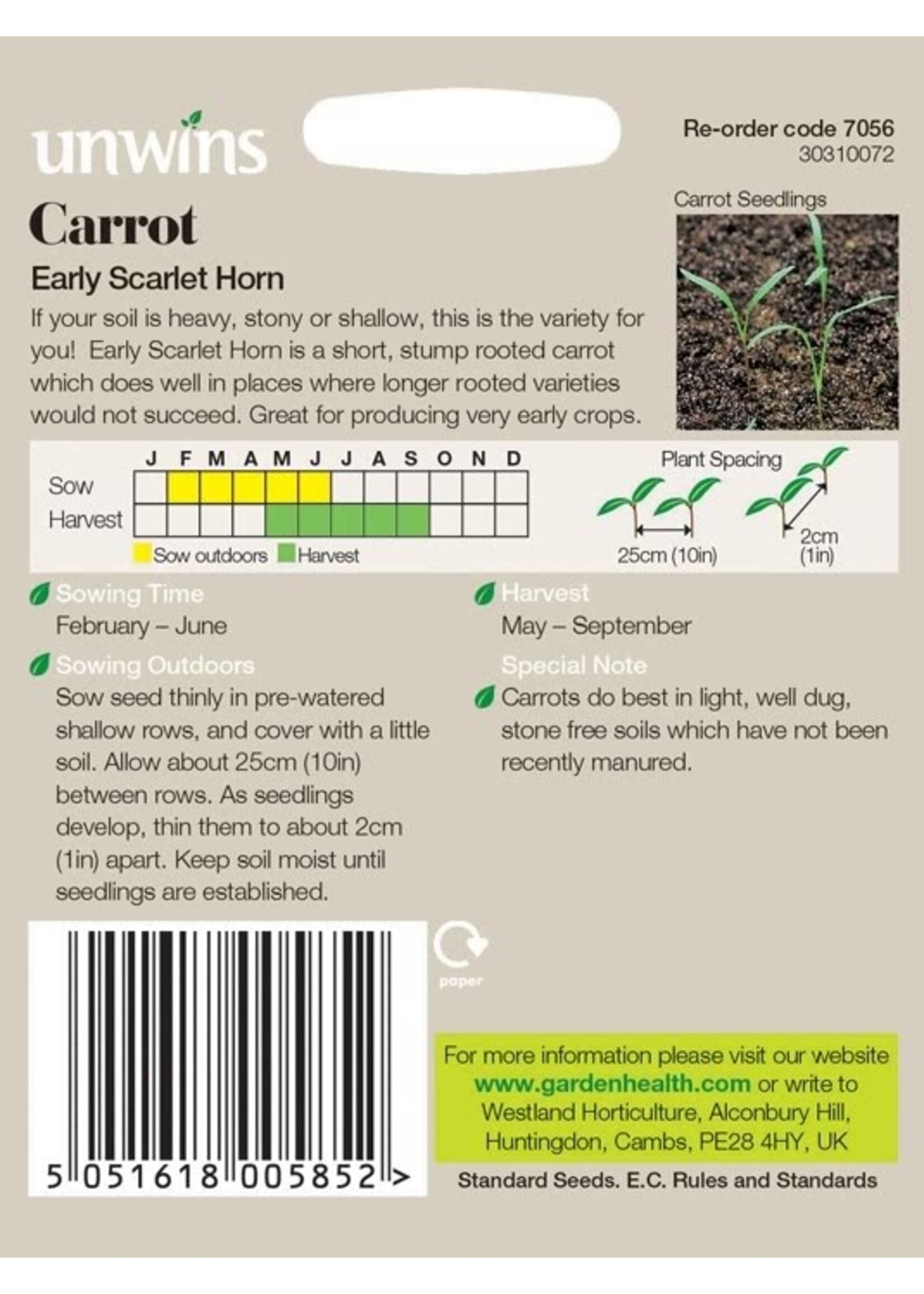 Unwins Carrot - Early Scarlet Horn