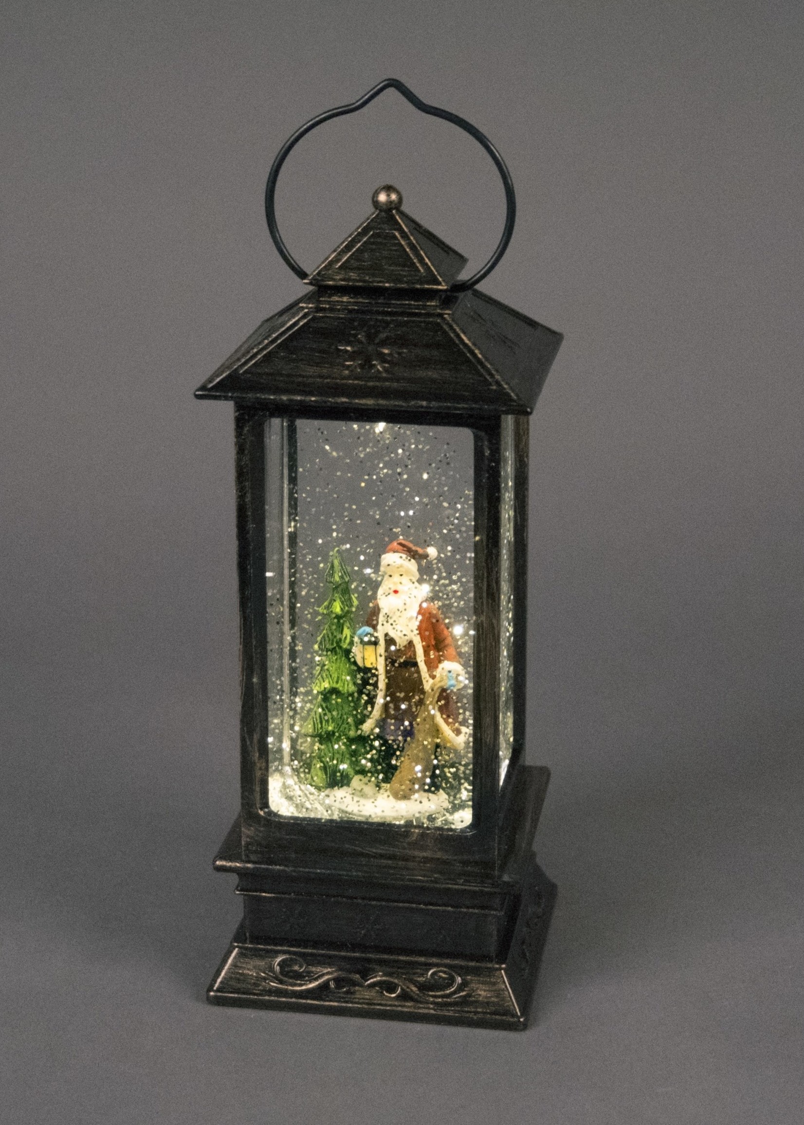 Snowtime Santa Scene Water Spinner Ornament Lantern with lights