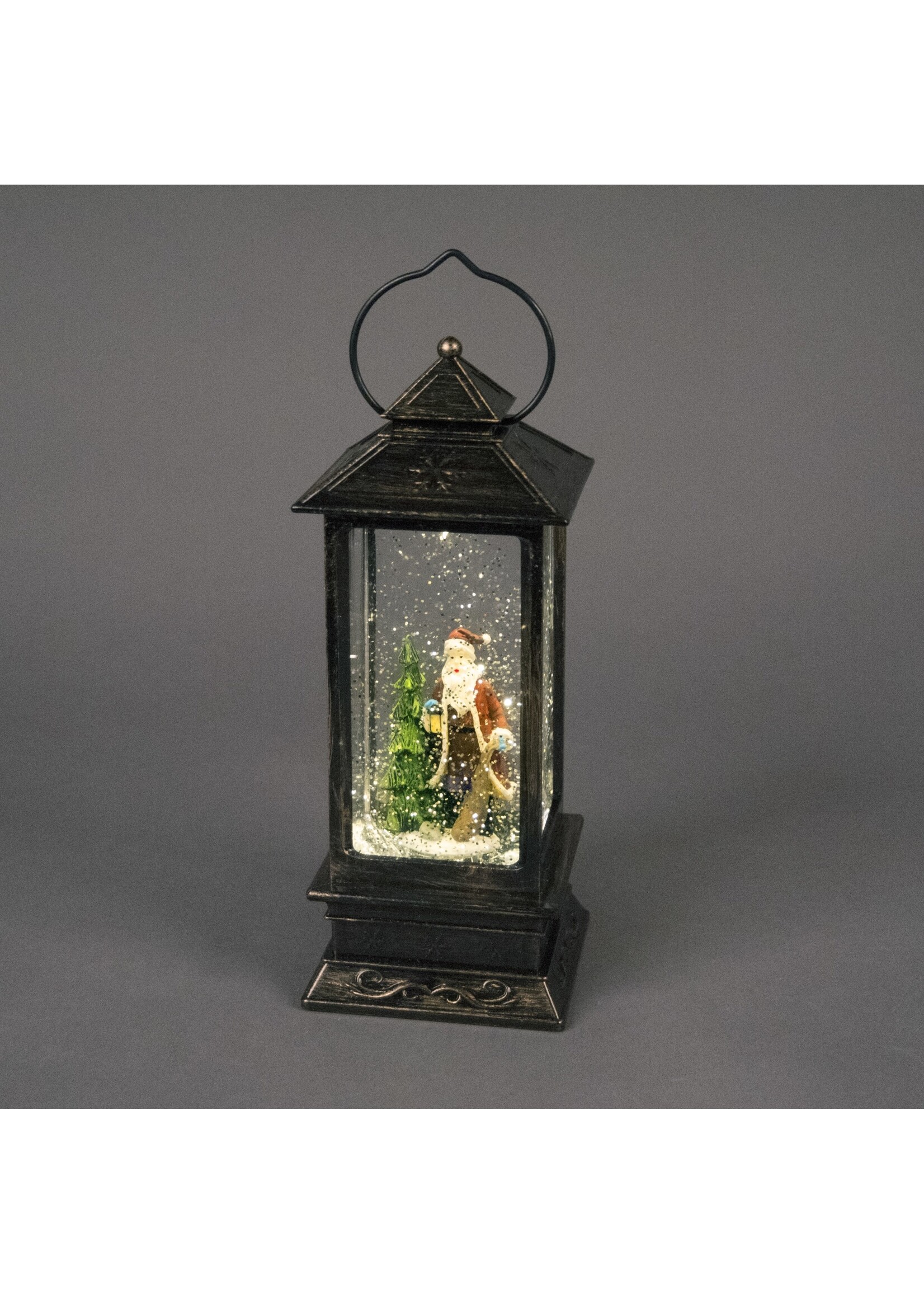Snowtime Santa Scene Water Spinner Ornament Lantern with lights