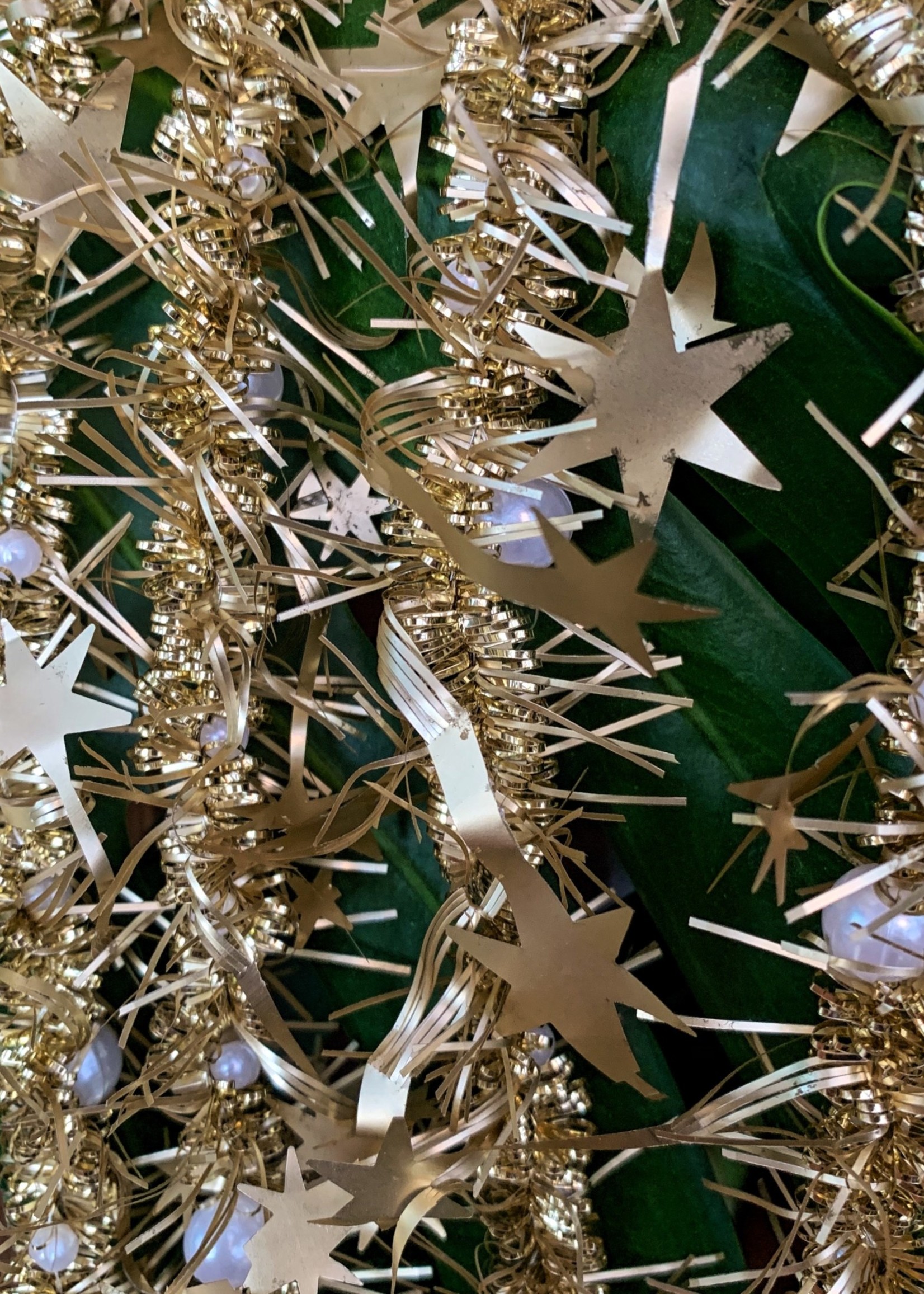 Tinsel Star Garland with Beads 2 Ply light gold  1.5m