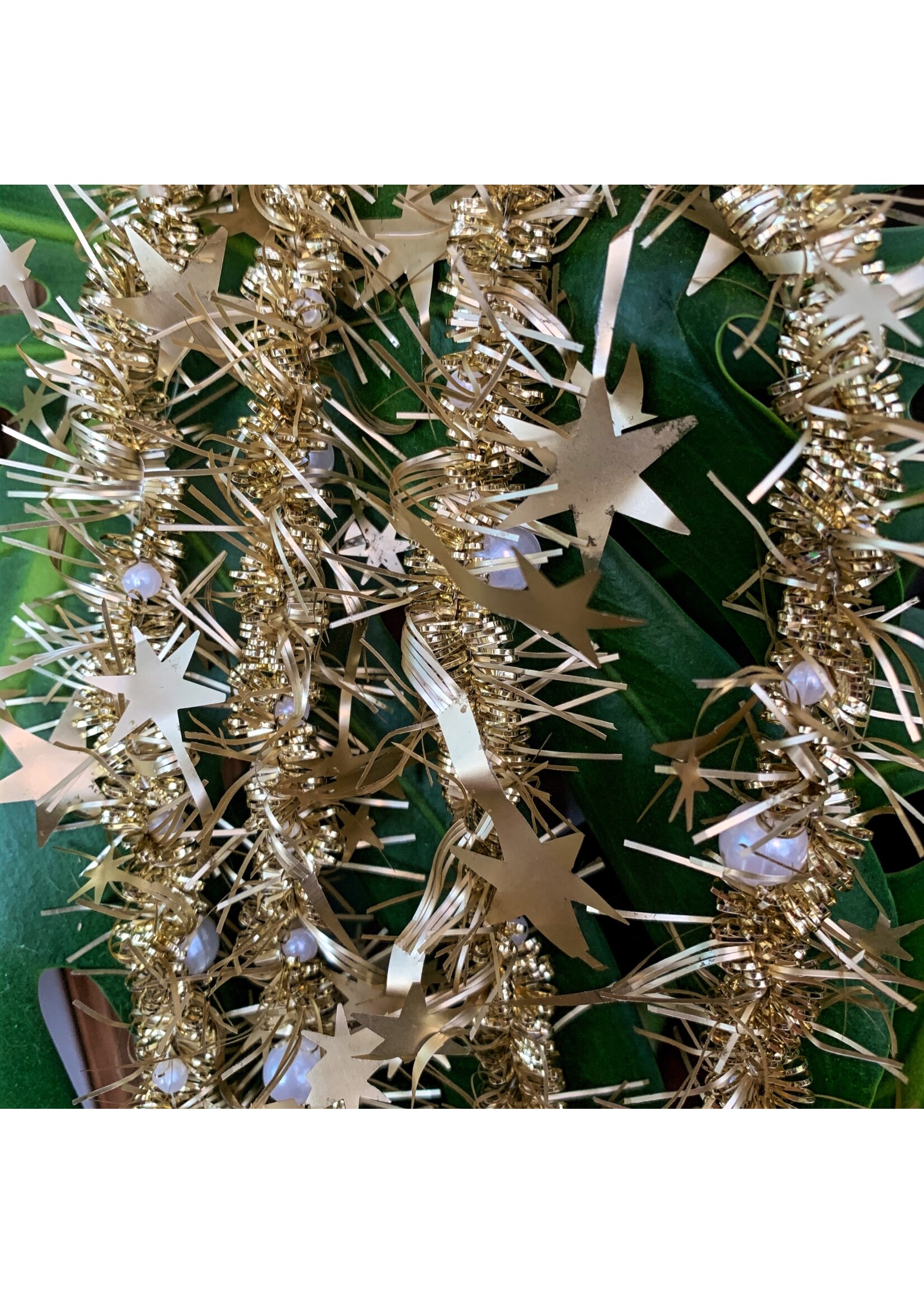 Tinsel Star Garland with Beads 2 Ply light gold  1.5m