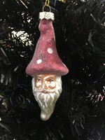 Decoris Santa with red toadstool long hat glass bauble