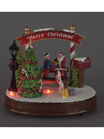 Snowtime Scene Santa and child on fence Battery Music Led 18cm