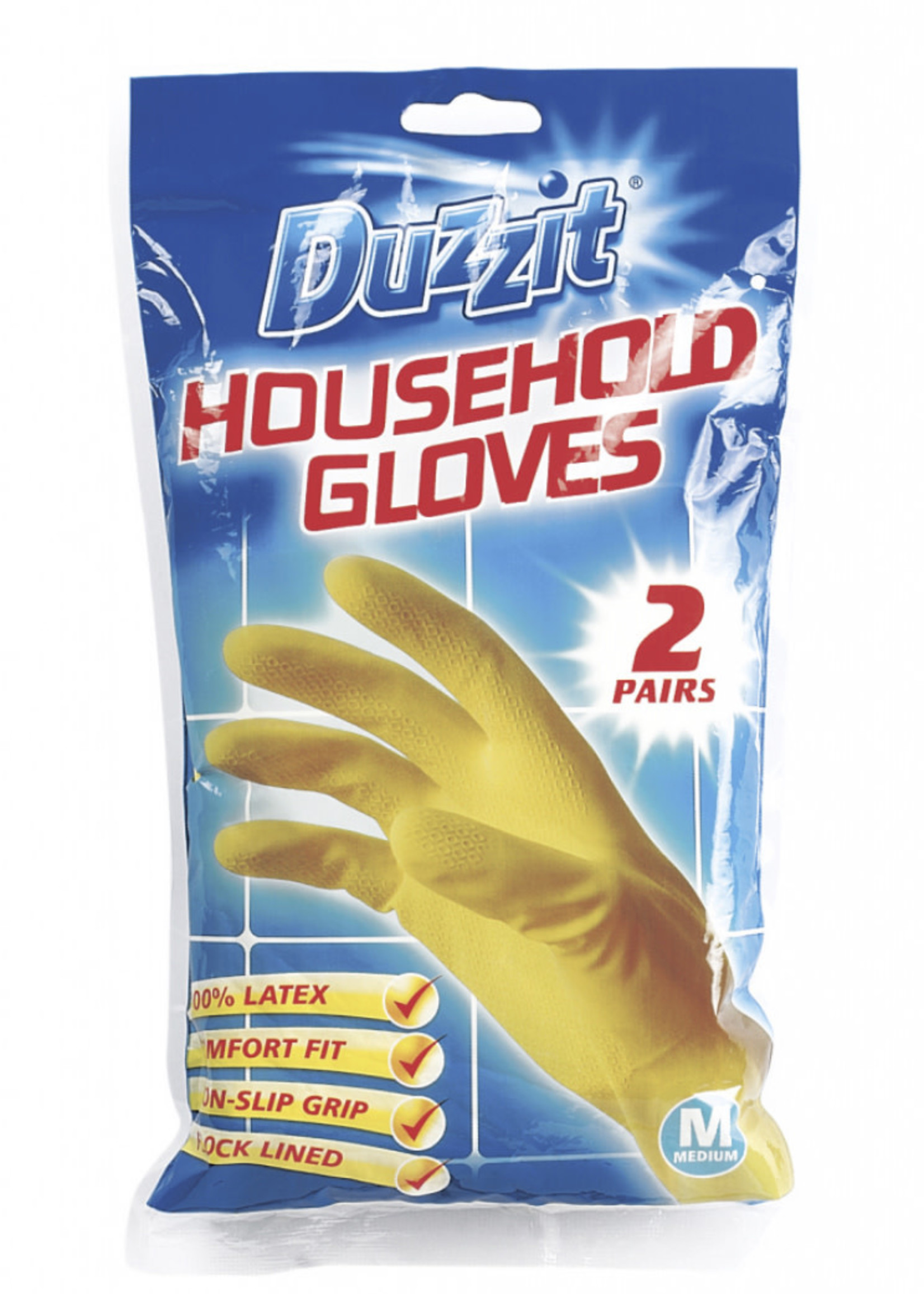 Duzzit Duzzit Latex Household Gloves Pack 2 Medium